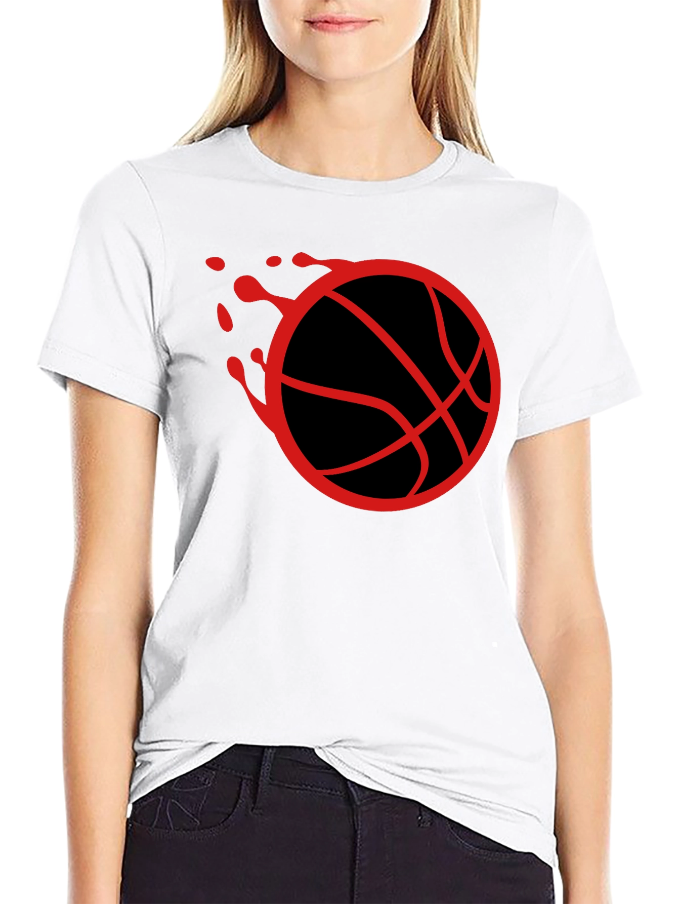 Basketball Graphic Tee - Red Ball on Black Cotton