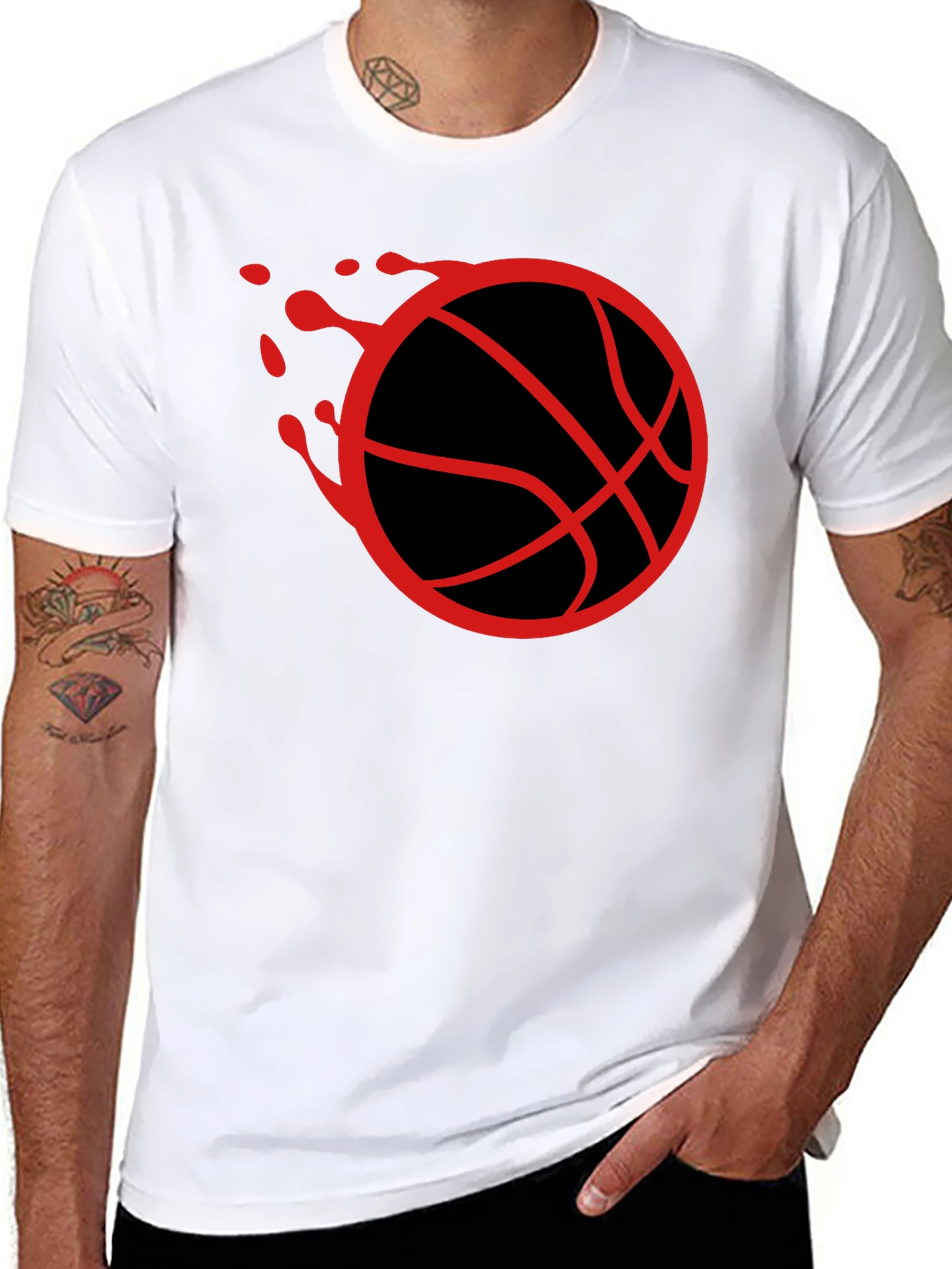 Basketball Graphic Tee - Red Ball on Black Cotton
