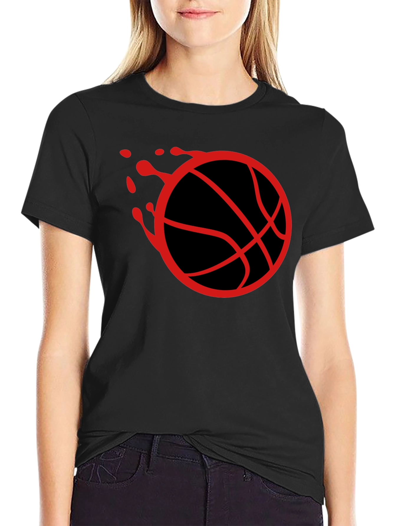 Basketball Graphic Tee - Red Ball on Black Cotton