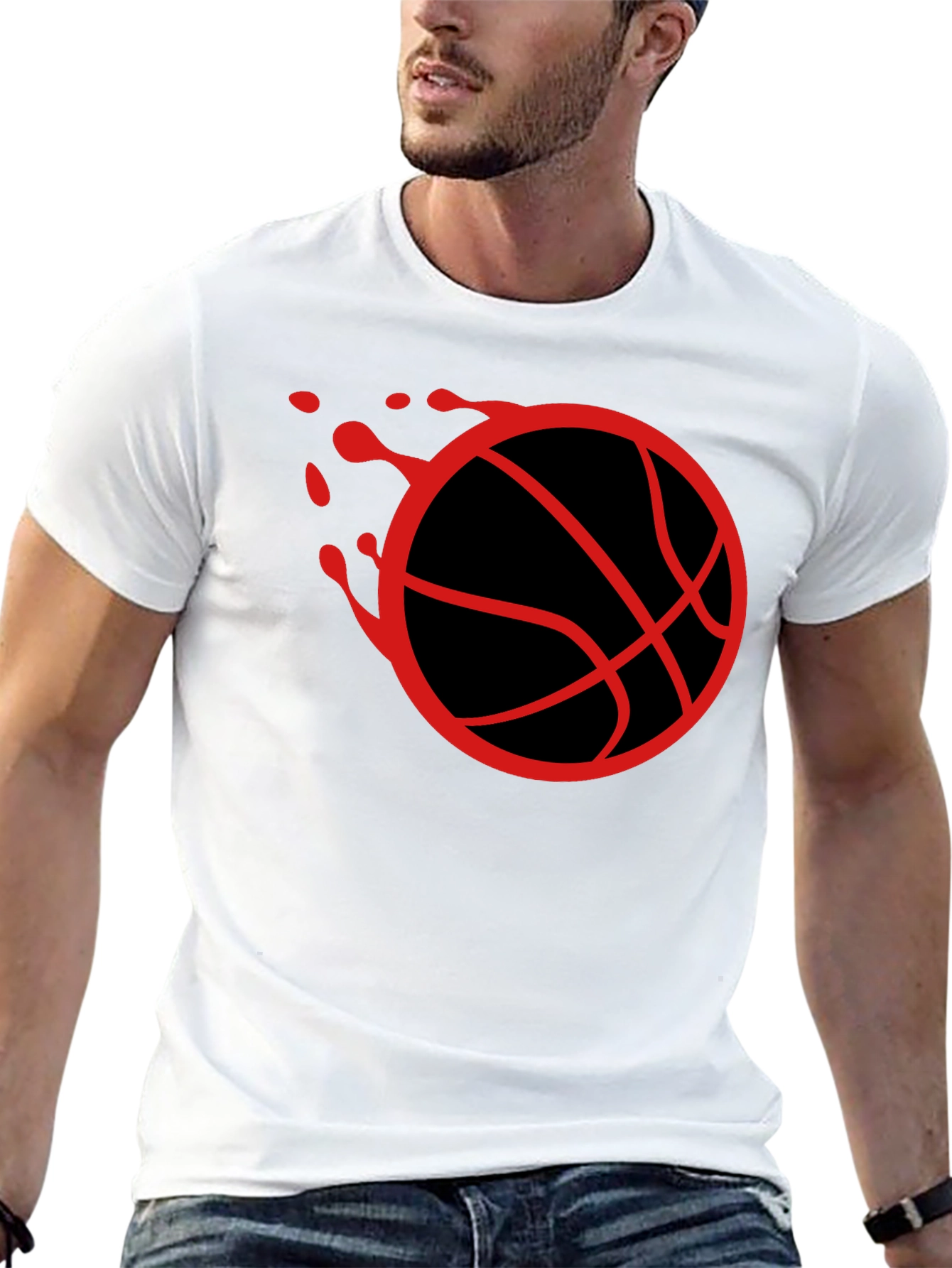 Basketball Graphic Tee - Red Ball on Black Cotton