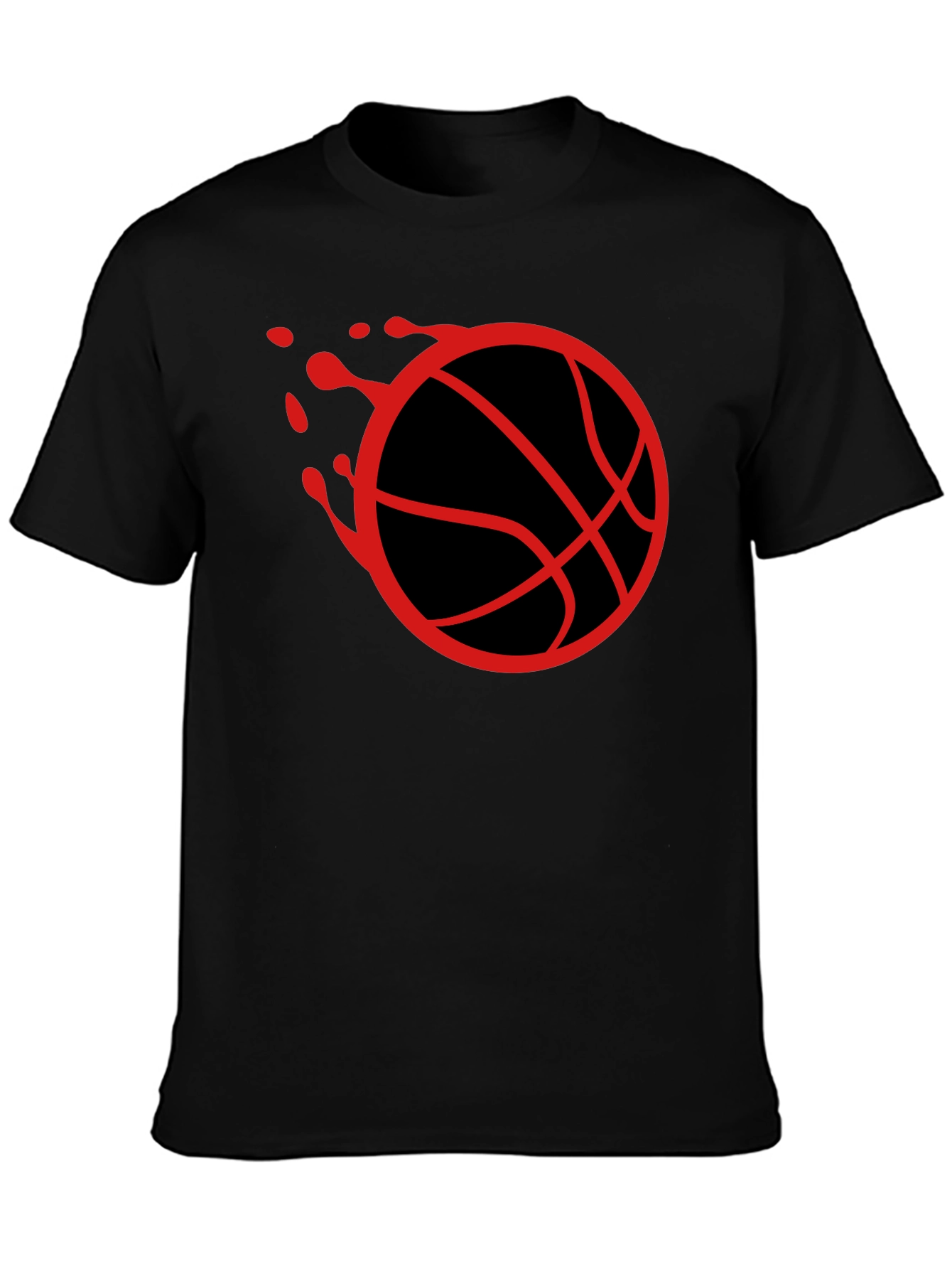 Basketball Graphic Tee - Red Ball on Black Cotton
