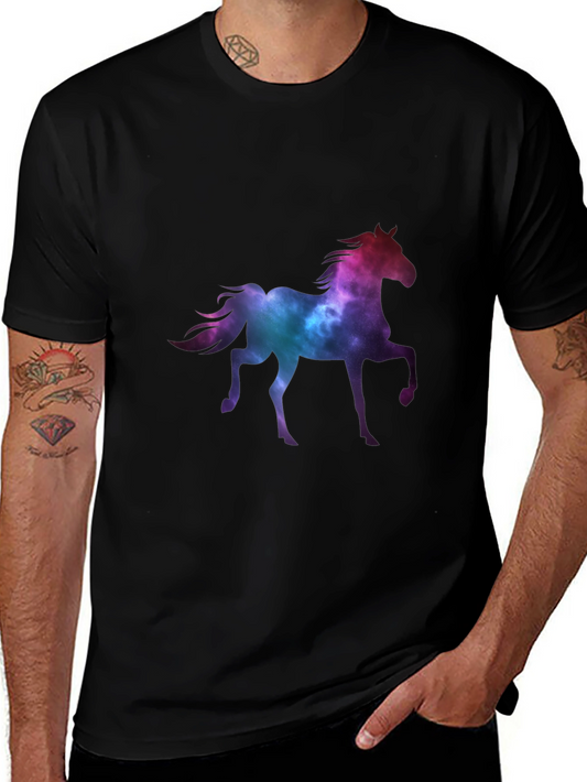 Galaxy Horse Graphic Tee - Trendy Black T-Shirt