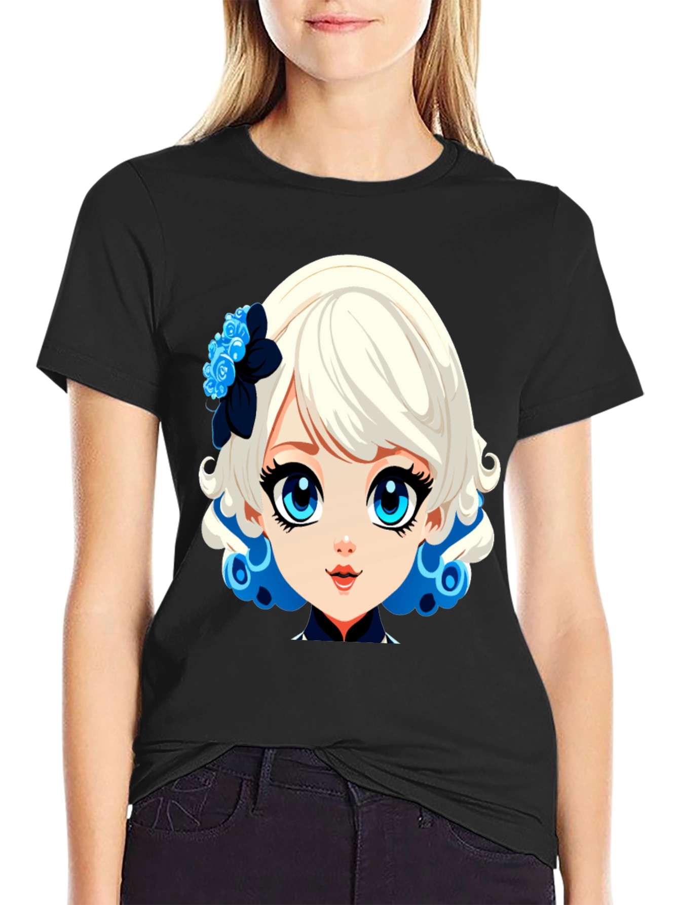 Anime Girl Graphic Tee - Stylish Black Cotton Shirt
