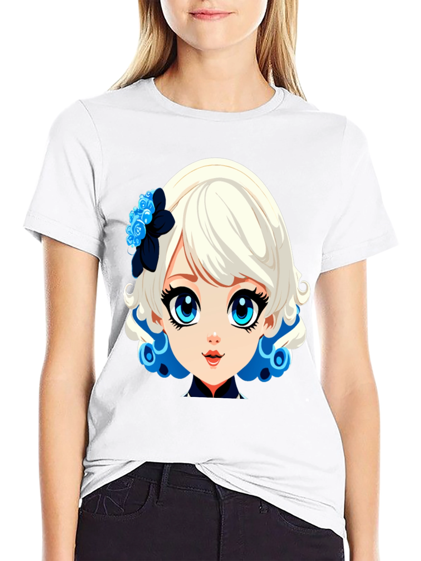 Anime Girl Graphic Tee - Stylish Black Cotton Shirt