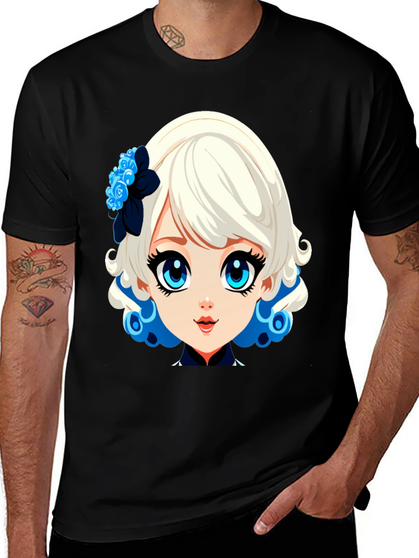 Anime Girl Graphic Tee - Stylish Black Cotton Shirt