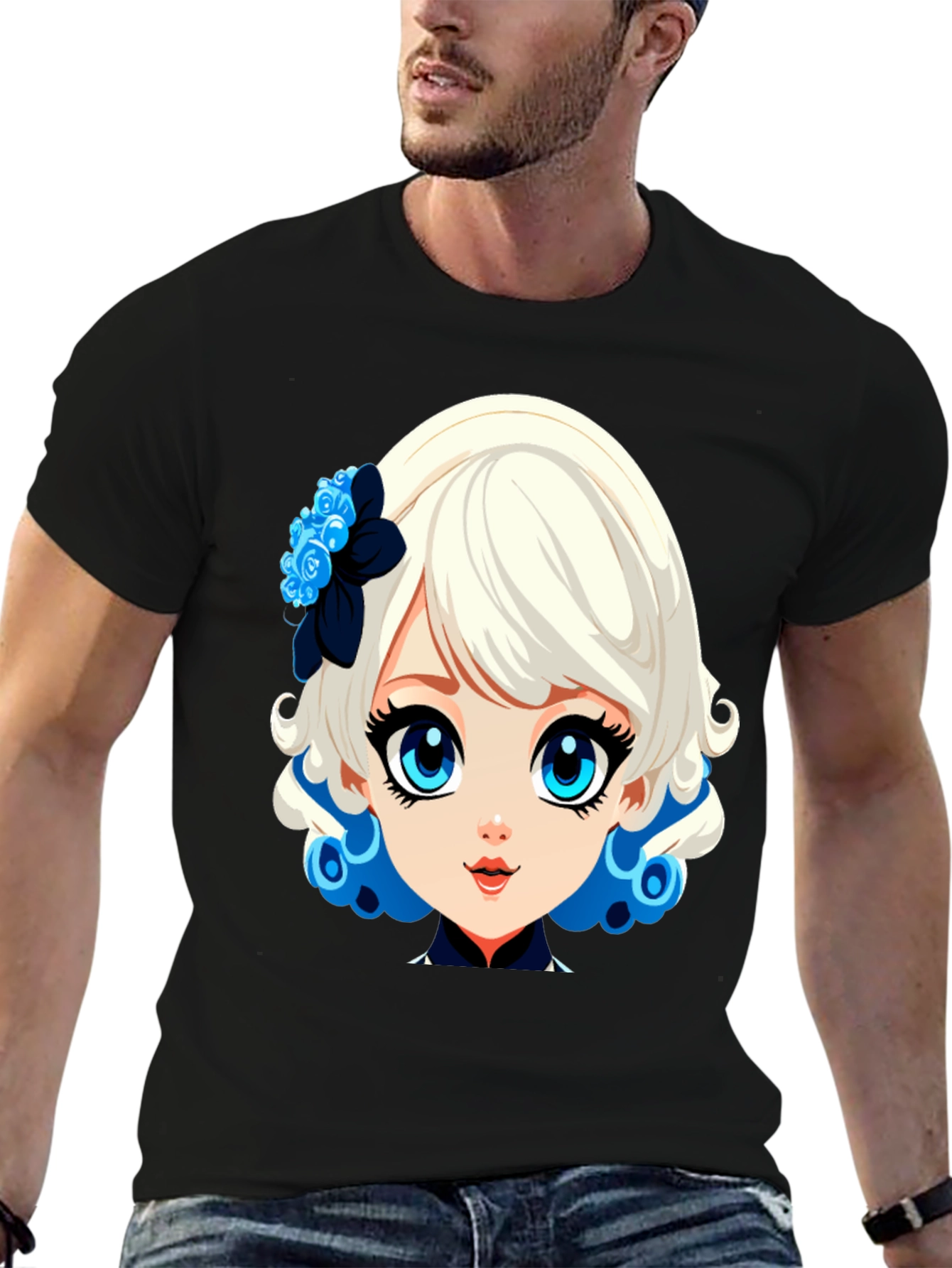 Anime Girl Graphic Tee - Stylish Black Cotton Shirt