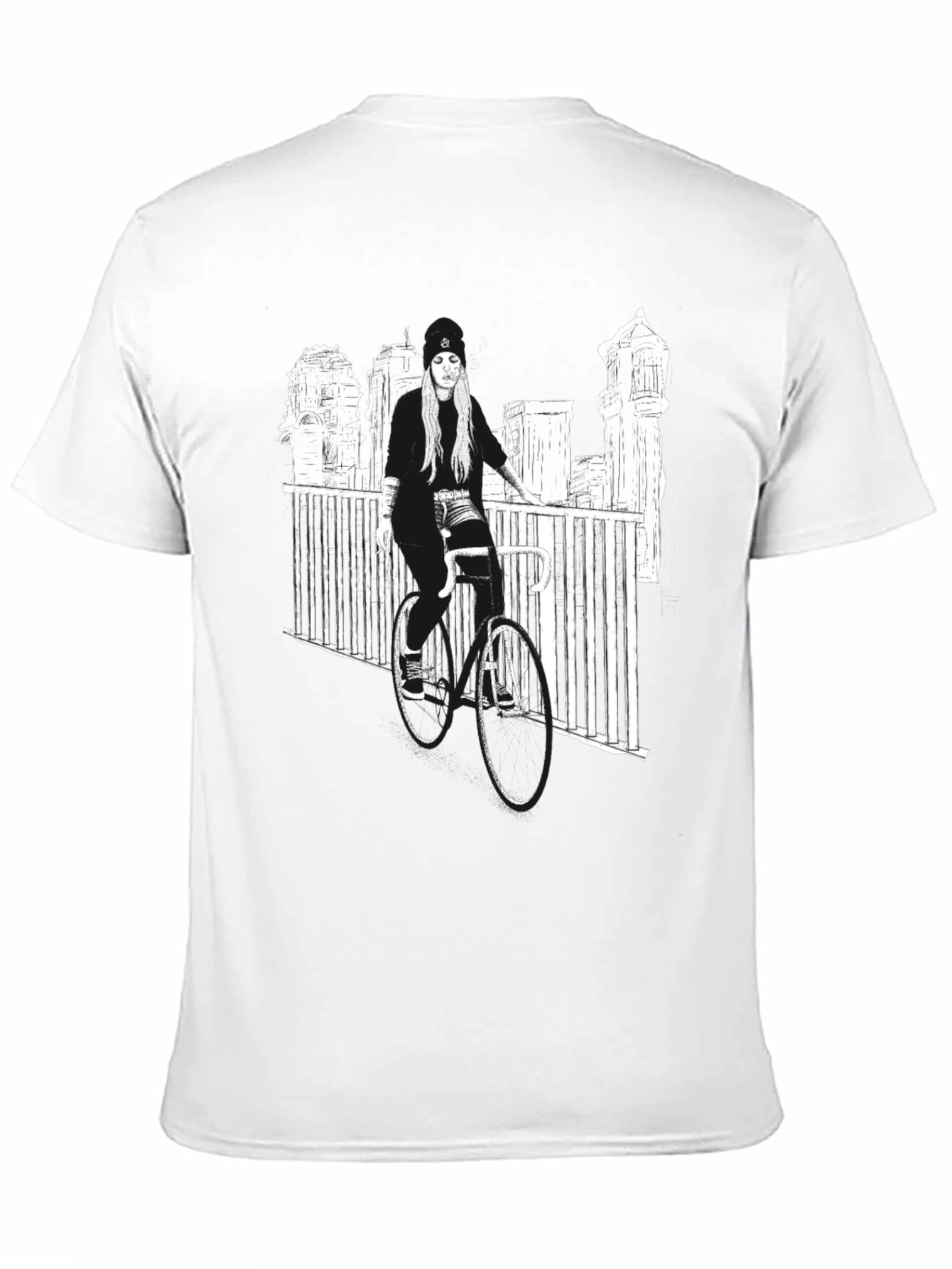 Black Graphic Tee - Woman on Bike Urban Design
