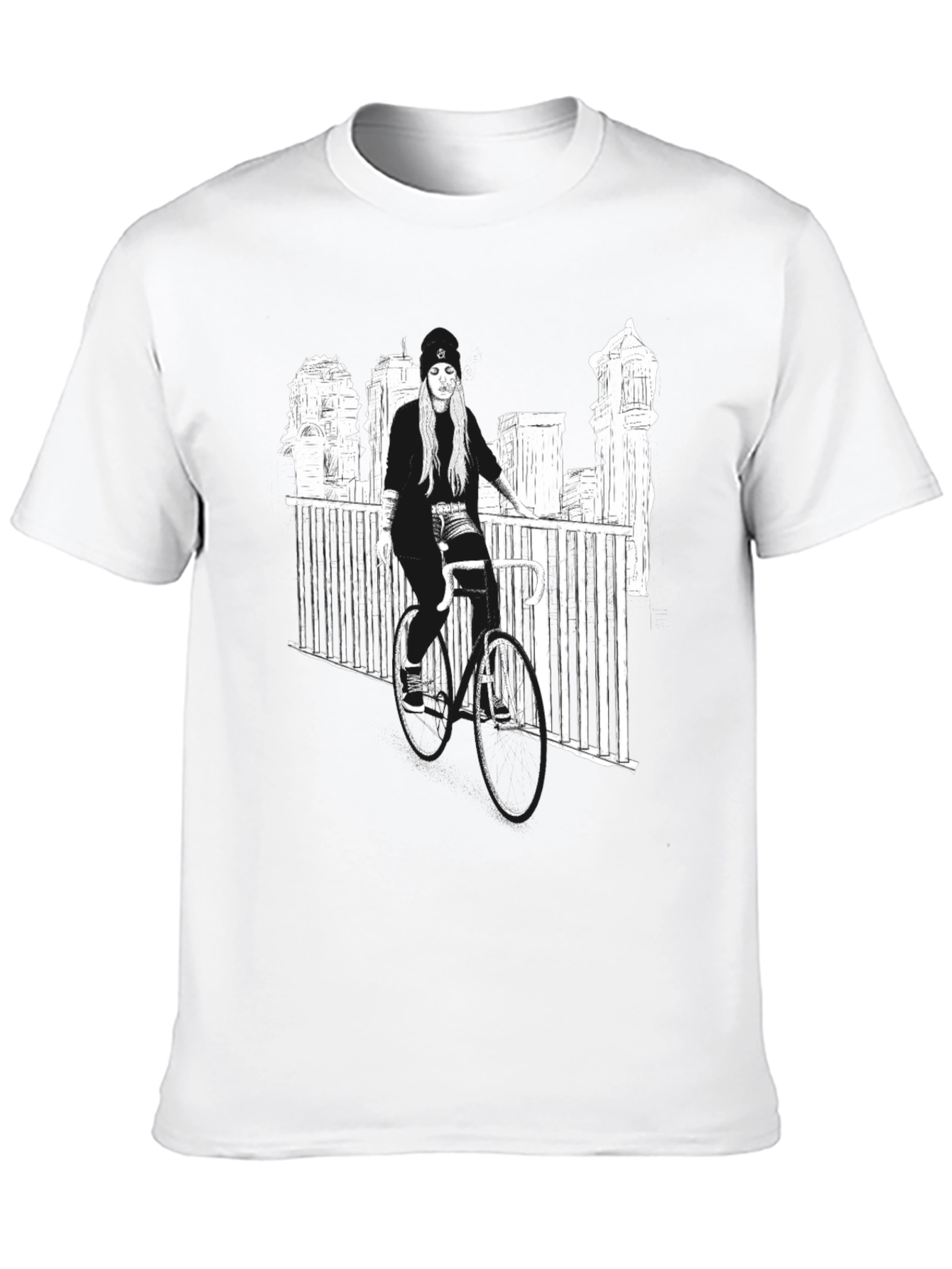 Black Graphic Tee - Woman on Bike Urban Design