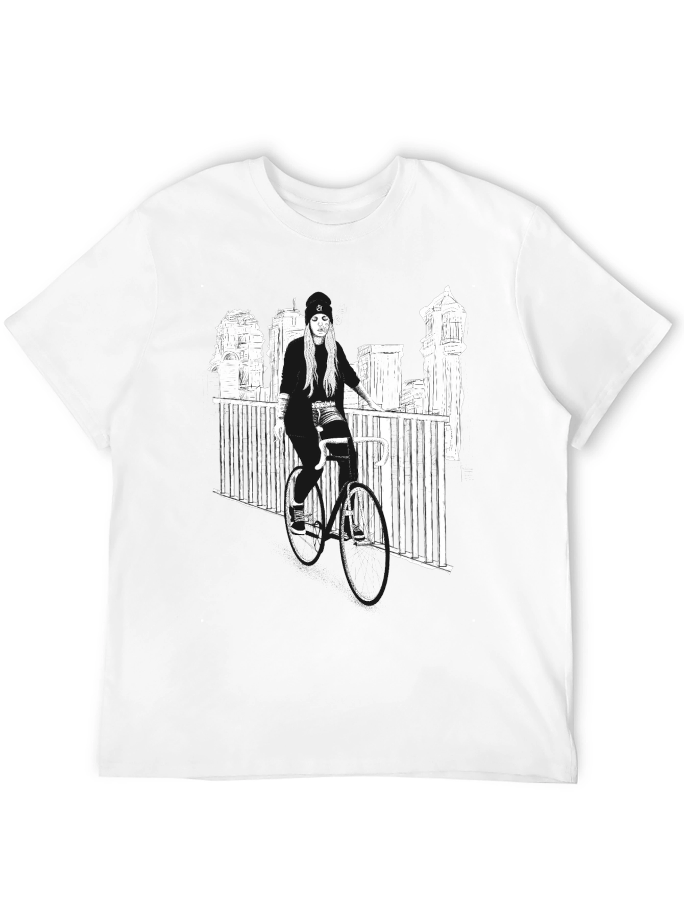 Black Graphic Tee - Woman on Bike Urban Design