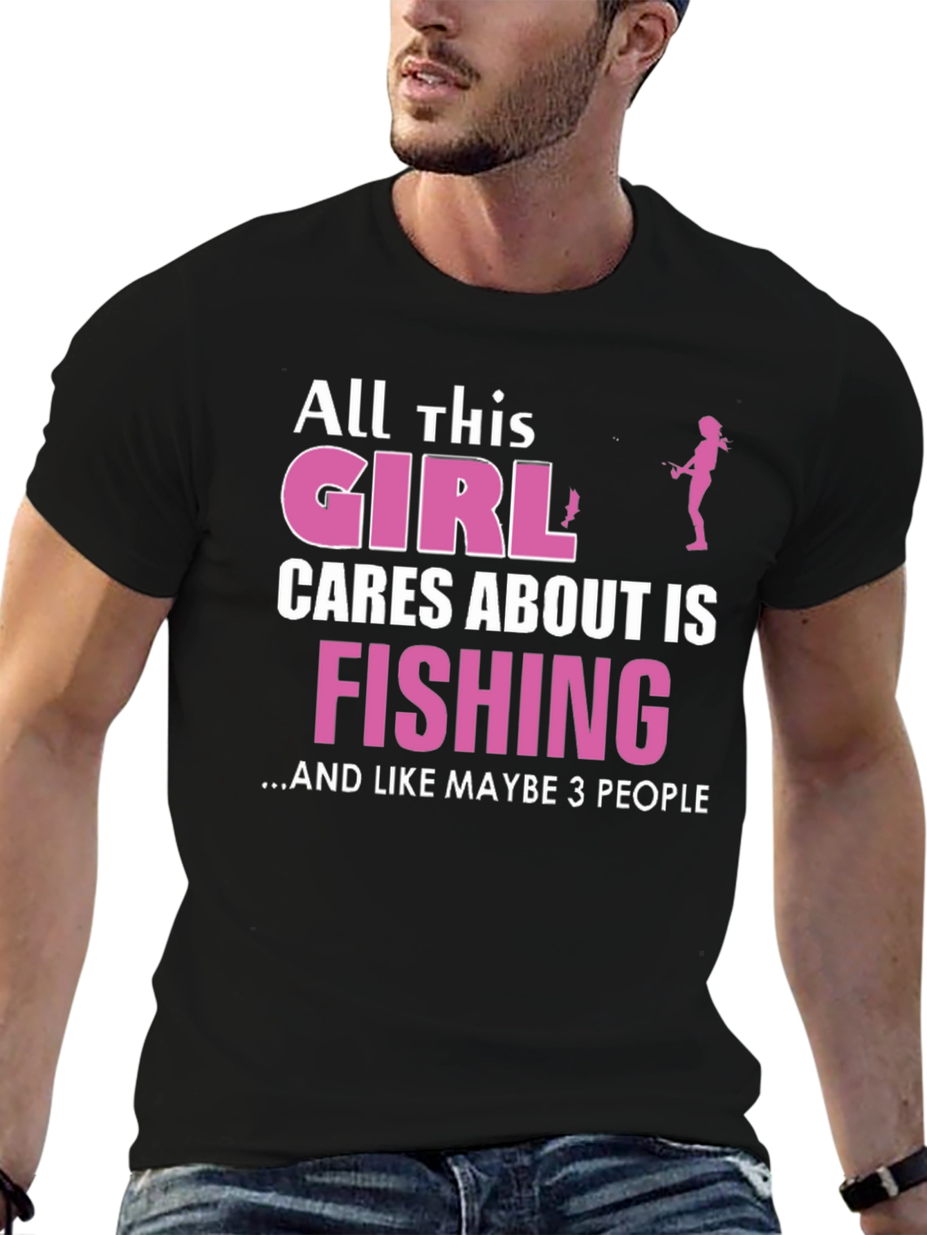 Fishing Girl T-Shirt - Black