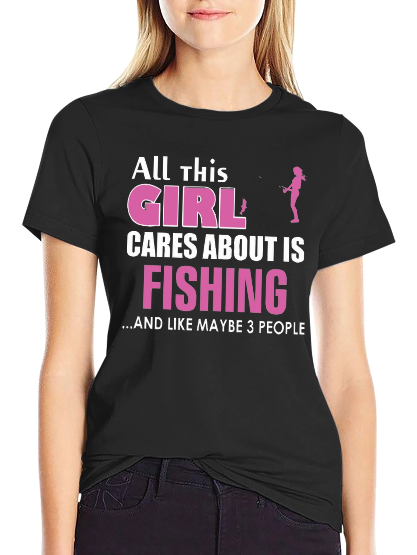Fishing Girl T-Shirt - Black