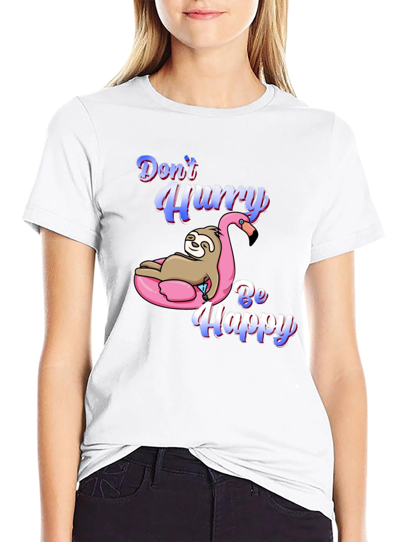 Dont Hurry Be Happy Sloth Flamingo T-Shirt