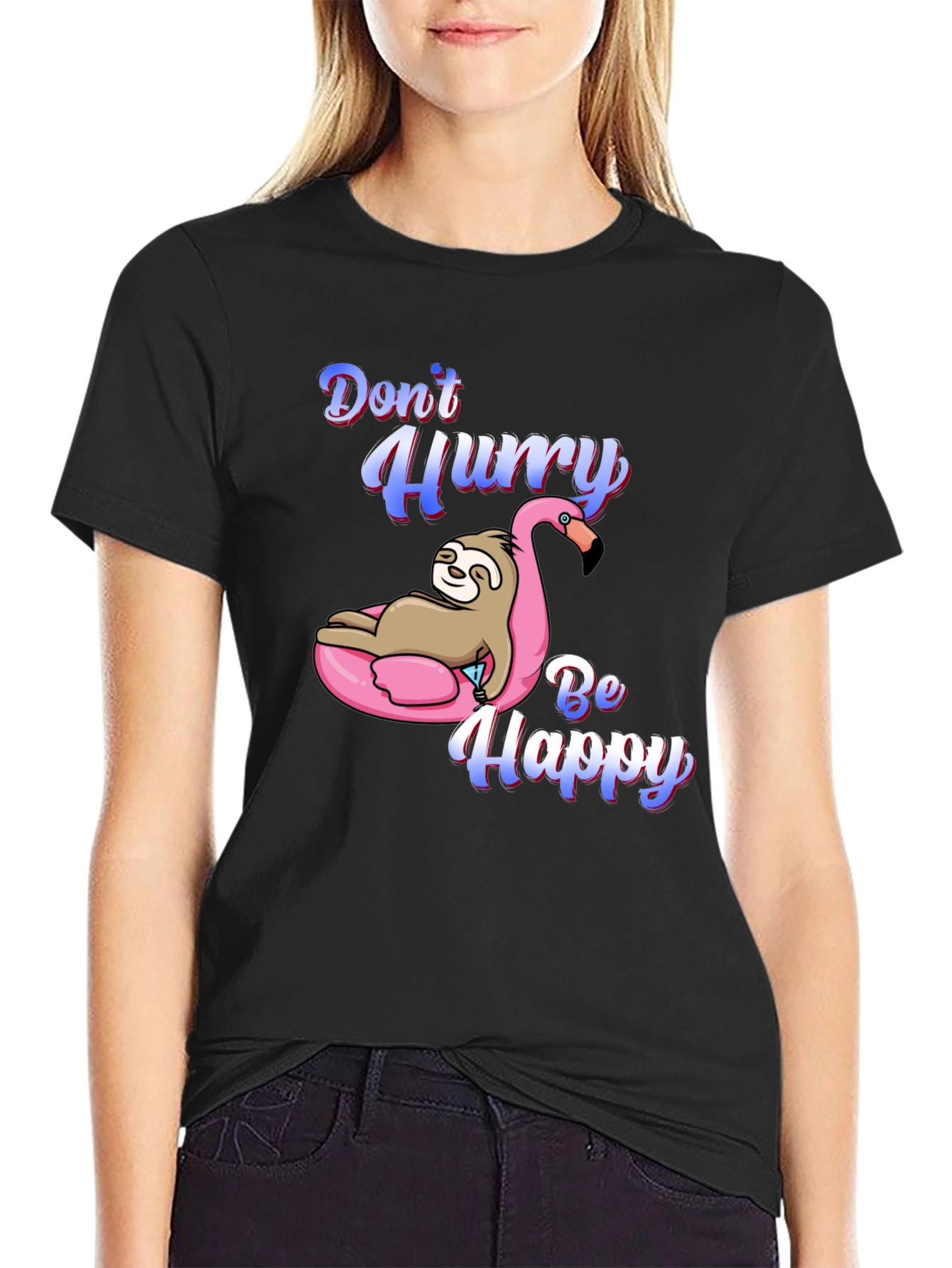Dont Hurry Be Happy Sloth Flamingo T-Shirt