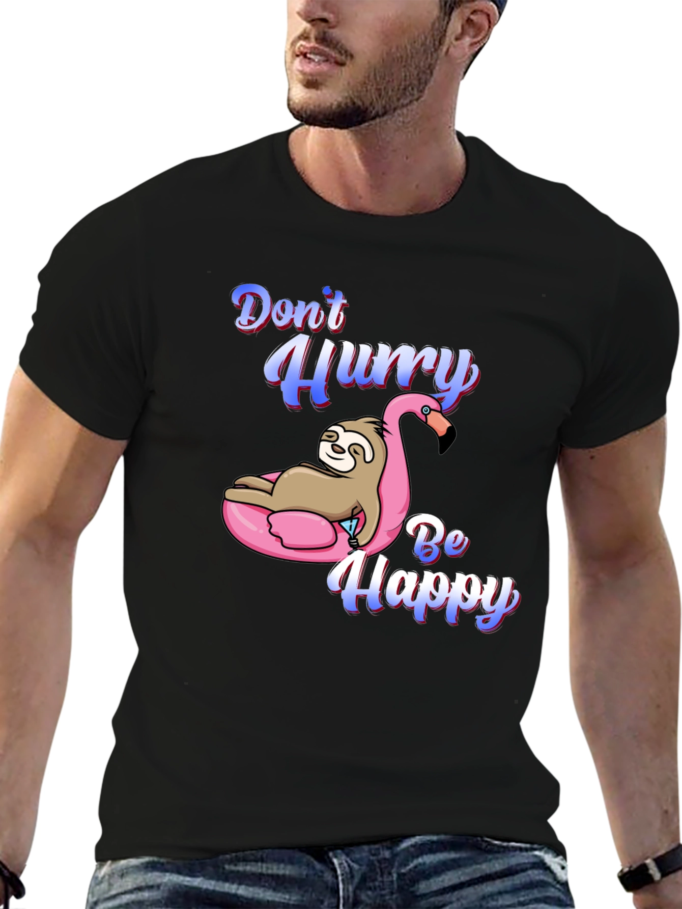 Dont Hurry Be Happy Sloth Flamingo T-Shirt