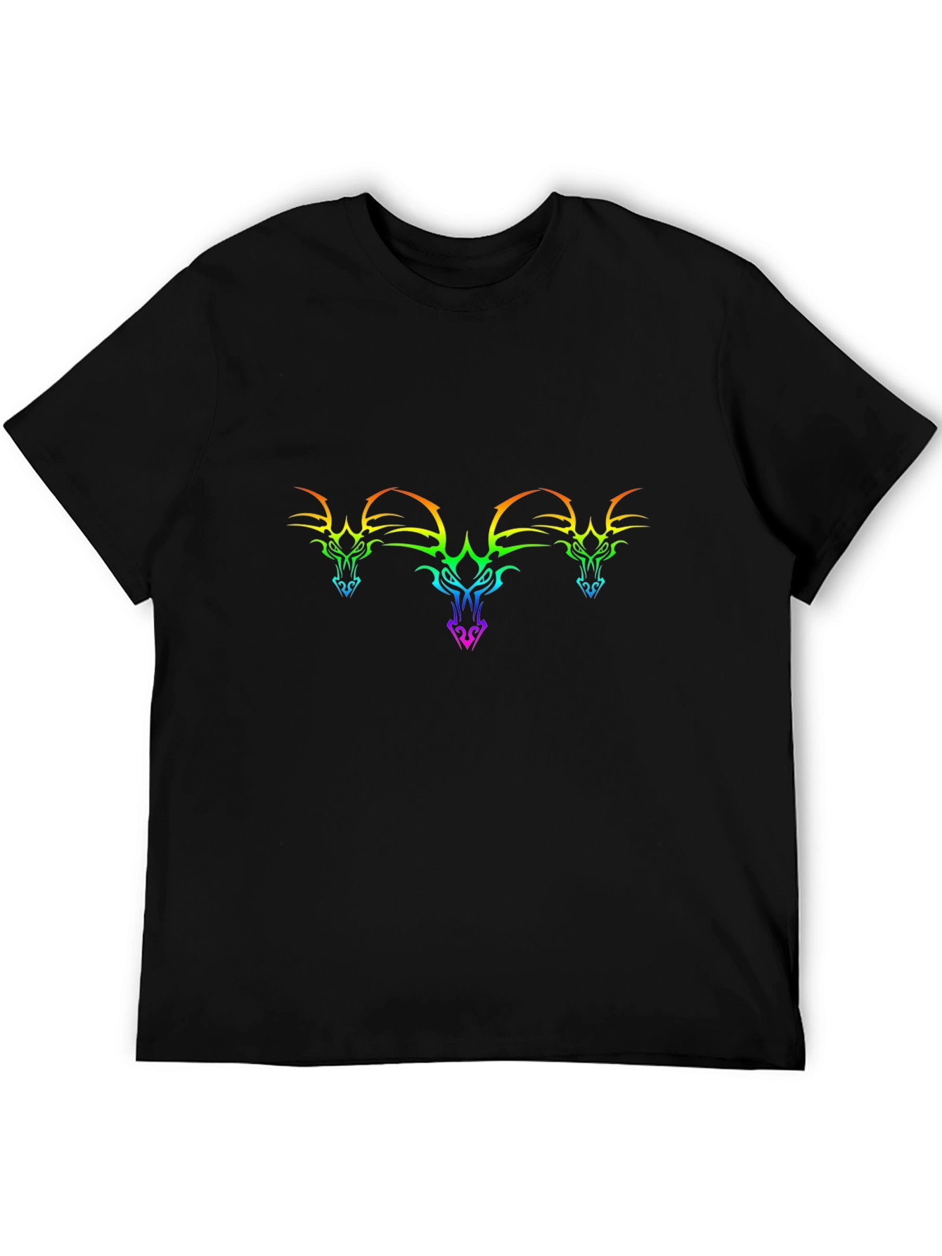 Rainbow Dragon Head Tee - Black Cotton Graphic T-Shirt