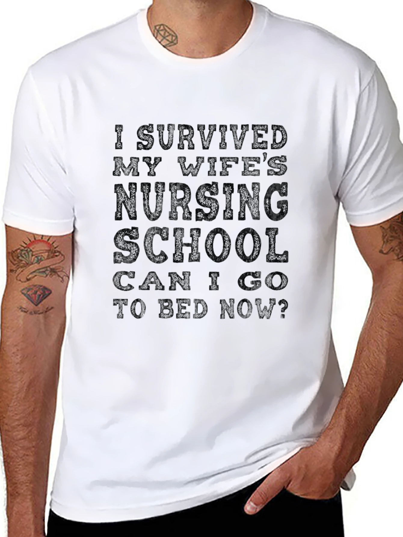 Husbands Nursing School Survivor Novelty T-Shirt