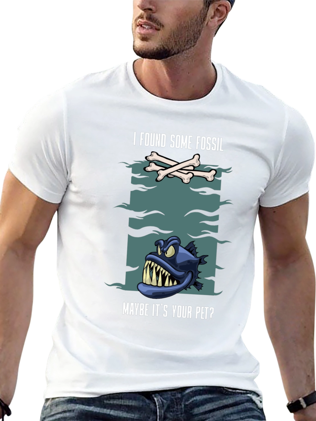 Funny Fossil Fish Graphic Tee - Unique Design!