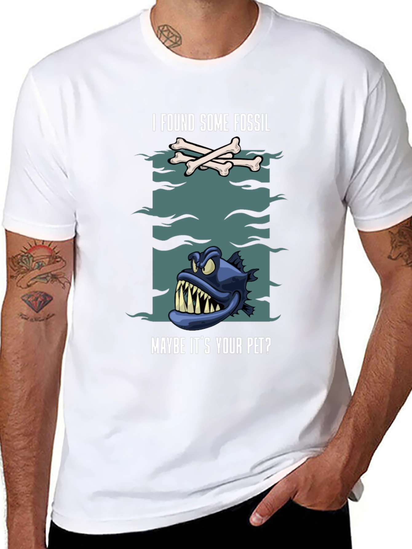 Funny Fossil Fish Graphic Tee - Unique Design!