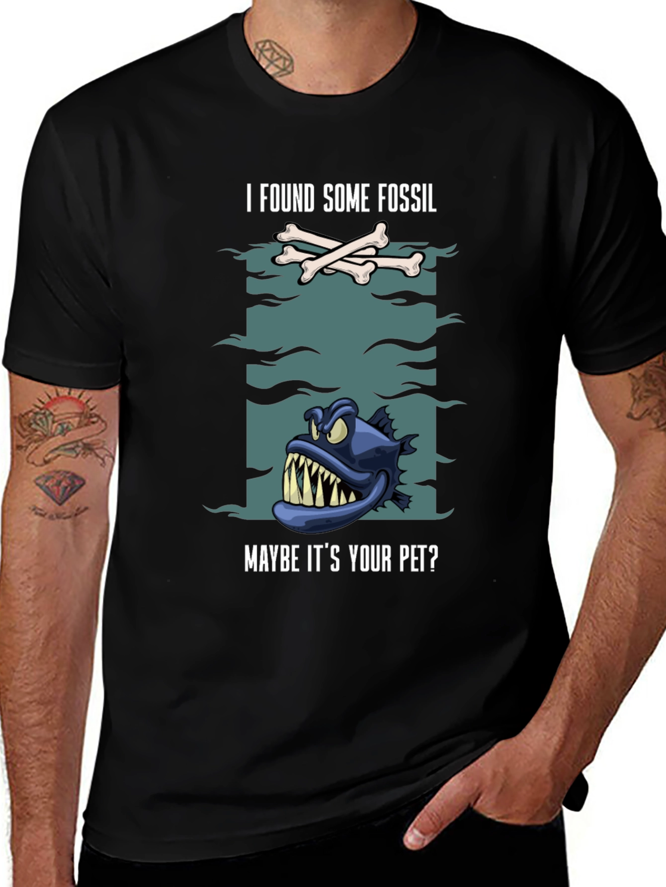 Funny Fossil Fish Graphic Tee - Unique Design!