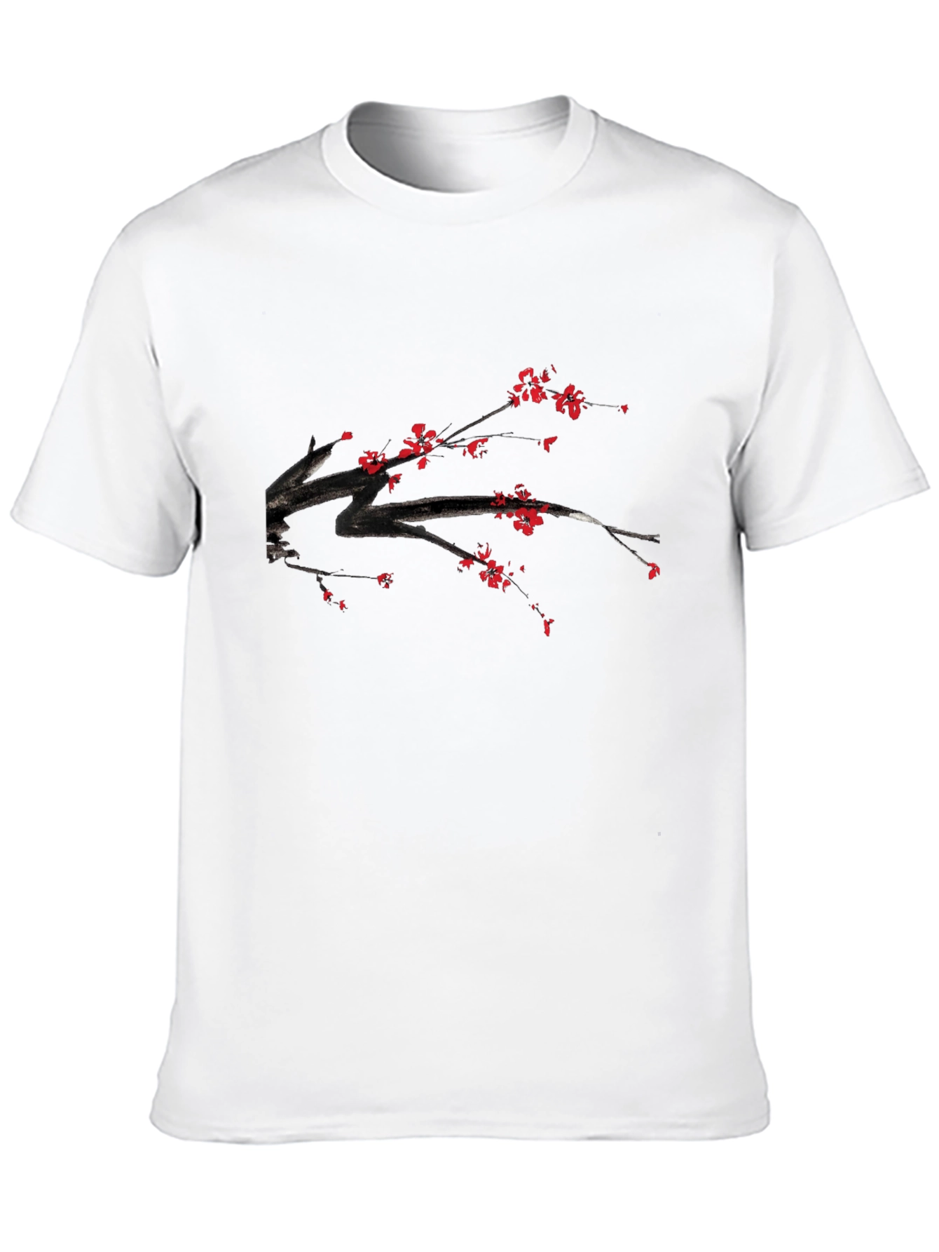 Black T-Shirt with Floral Branch Print