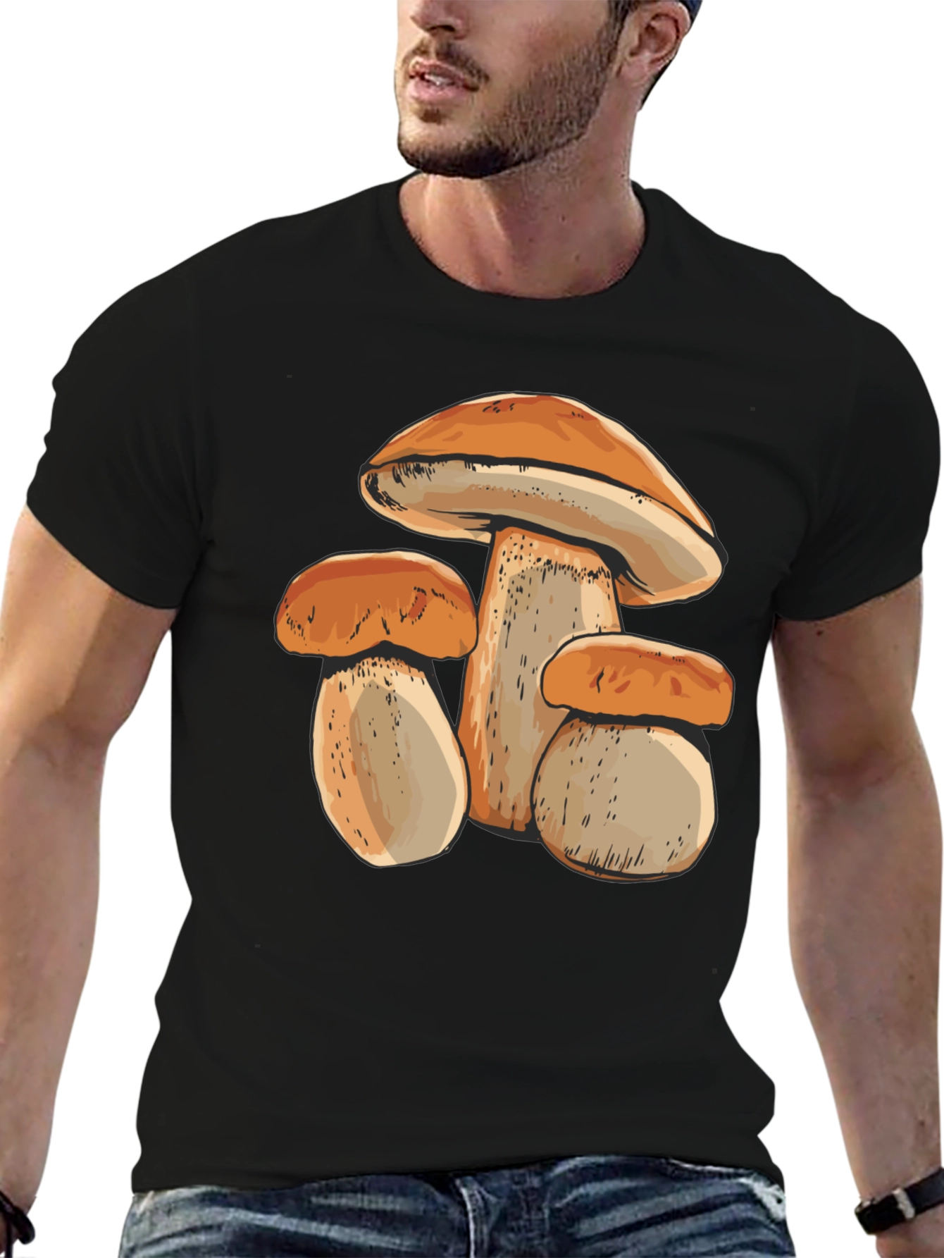 Mushroom Print Black T-Shirt