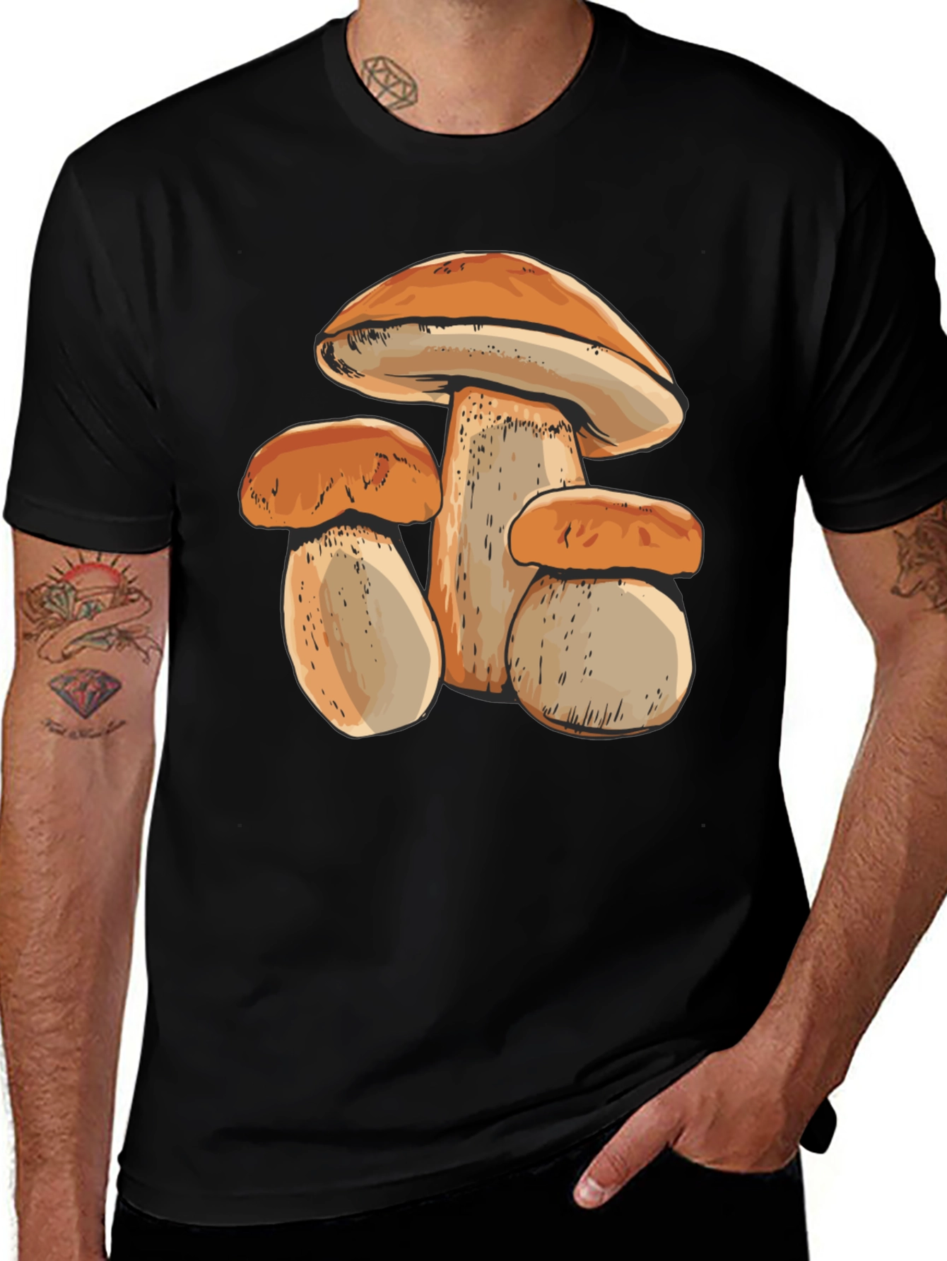 Mushroom Print Black T-Shirt