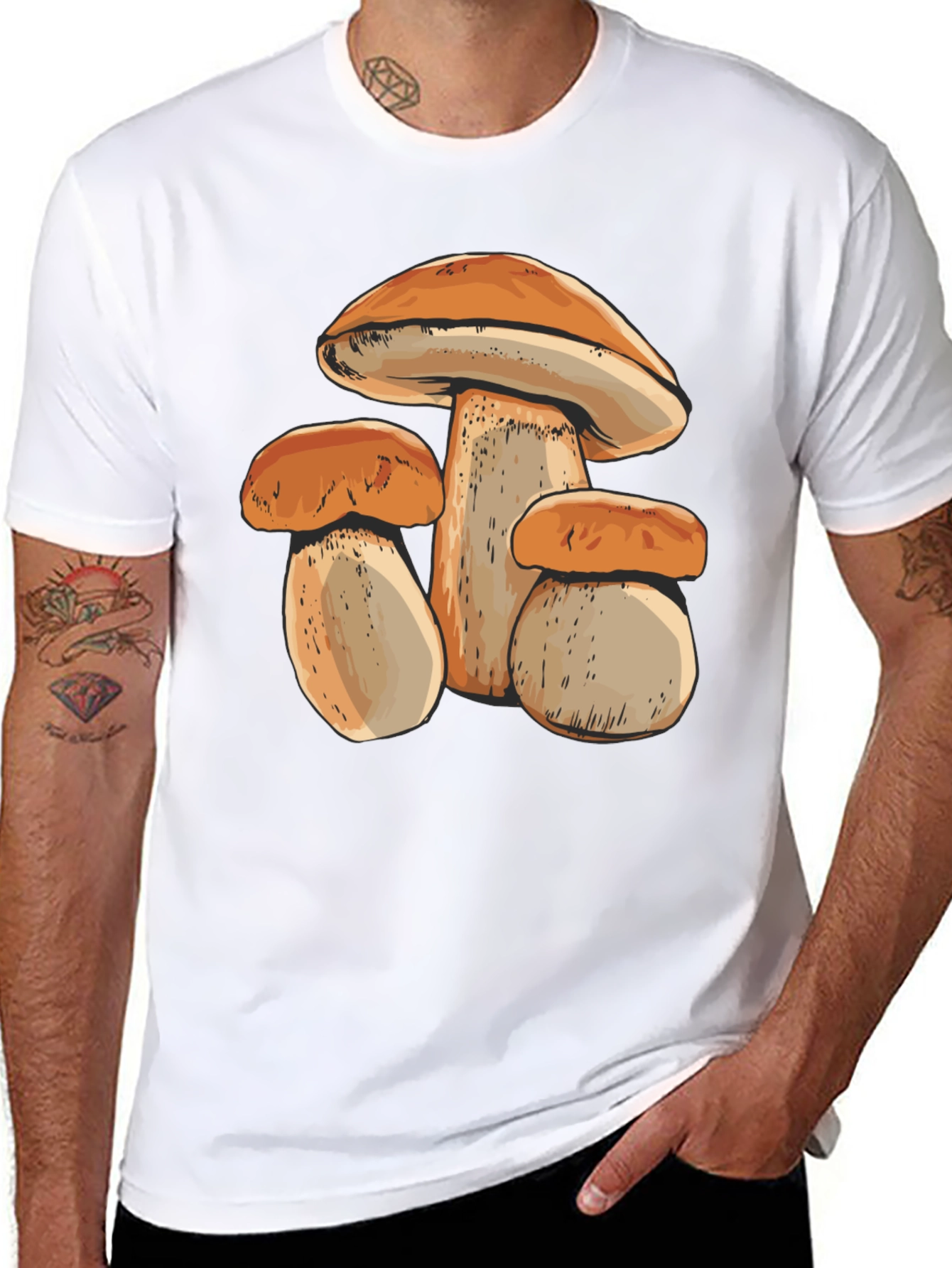 Mushroom Print Black T-Shirt