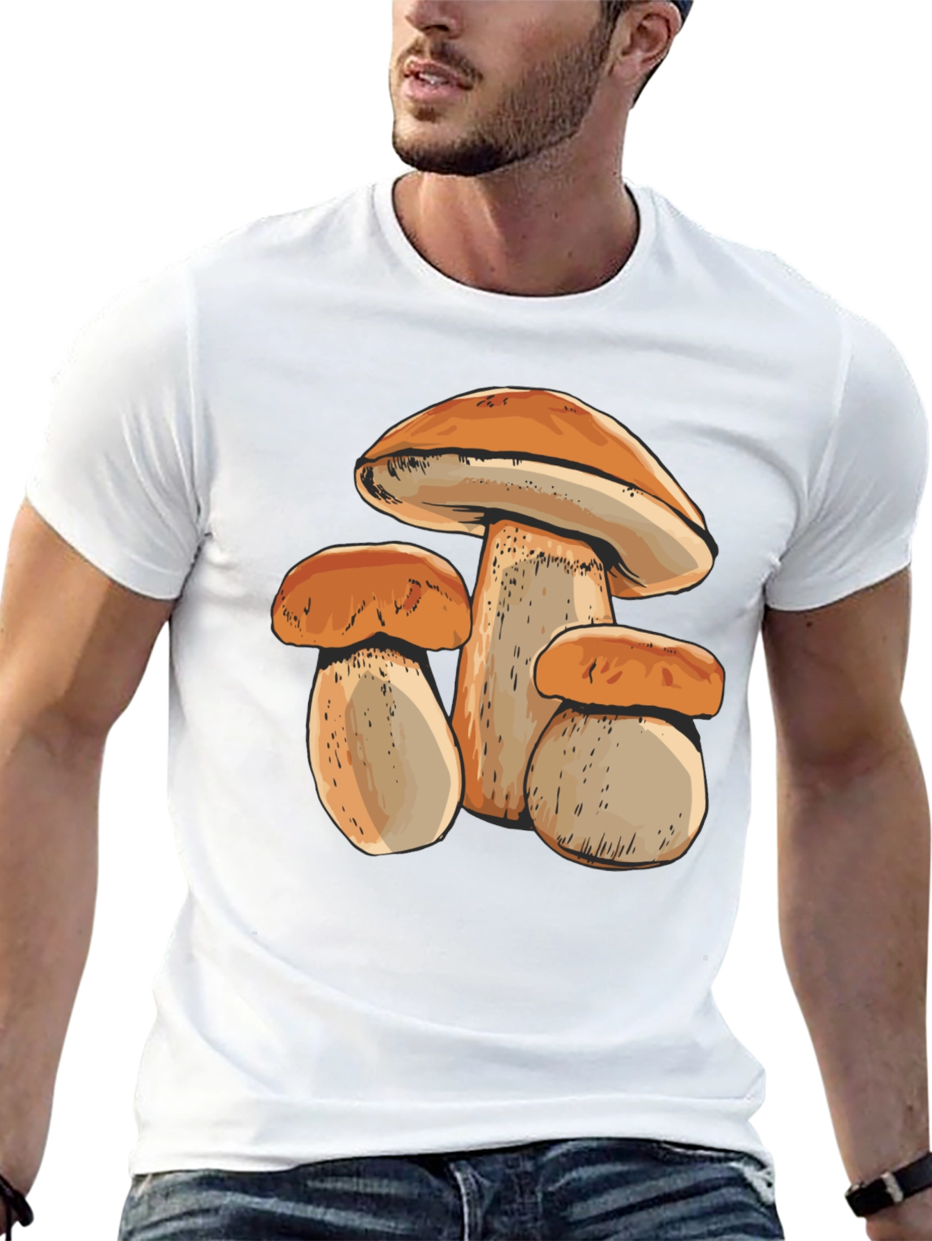 Mushroom Print Black T-Shirt