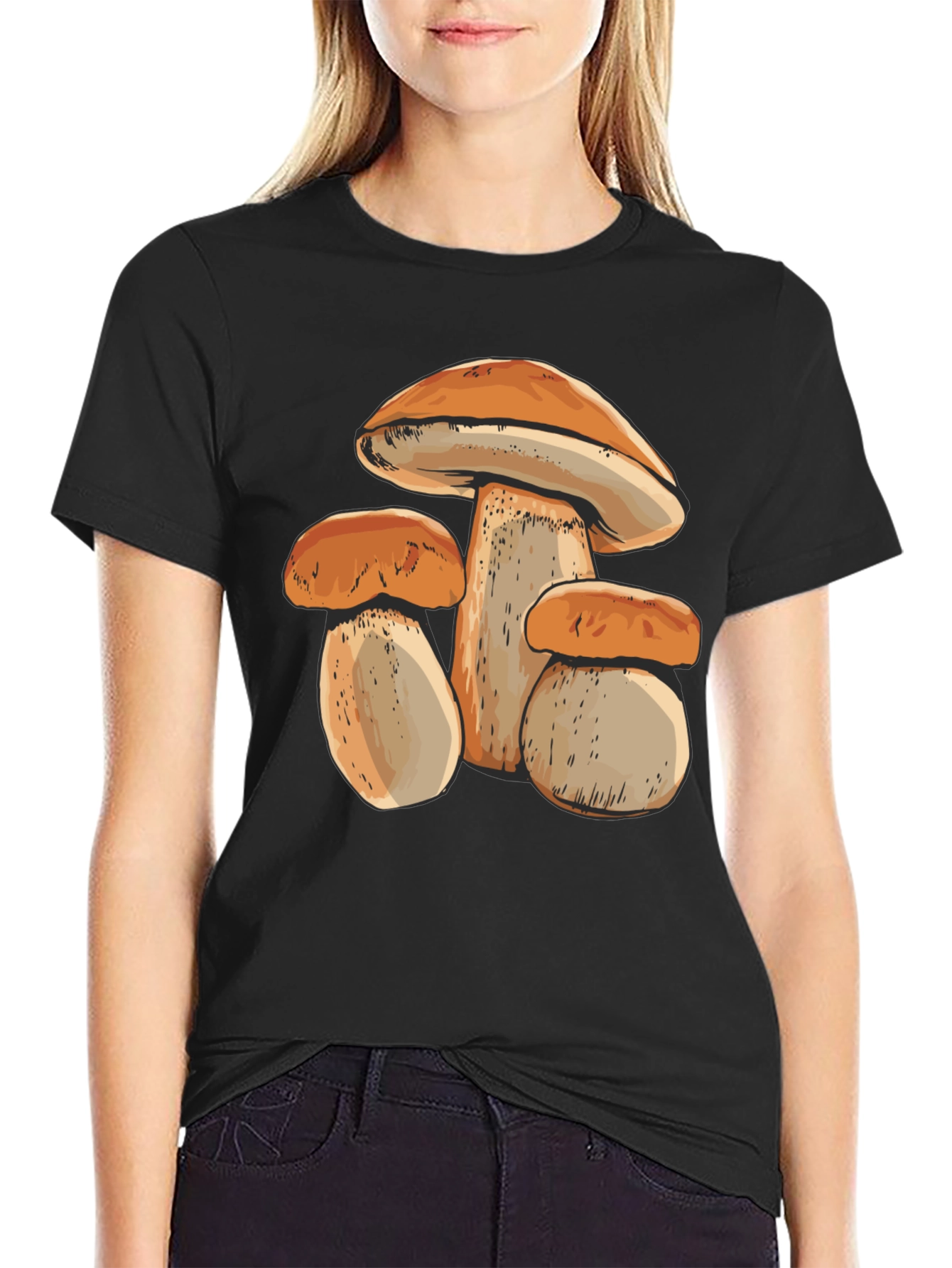 Mushroom Print Black T-Shirt