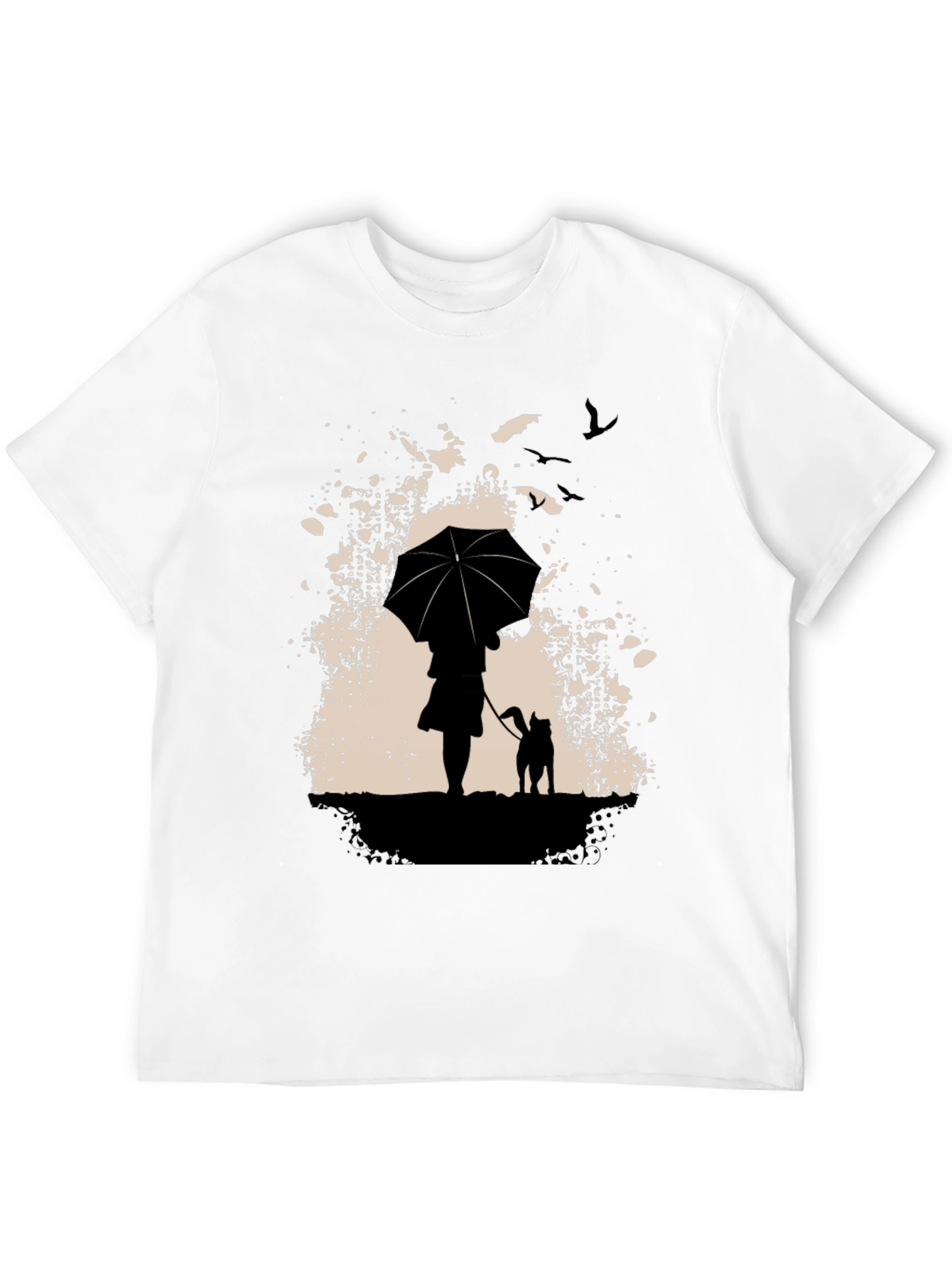 Rainy Day Walk T-Shirt - Umbrella & Dog Silhouette