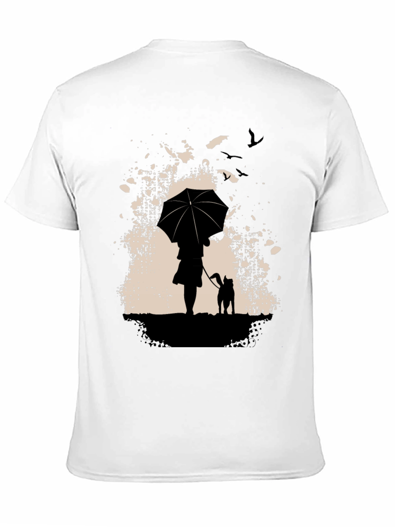 Rainy Day Walk T-Shirt - Umbrella & Dog Silhouette