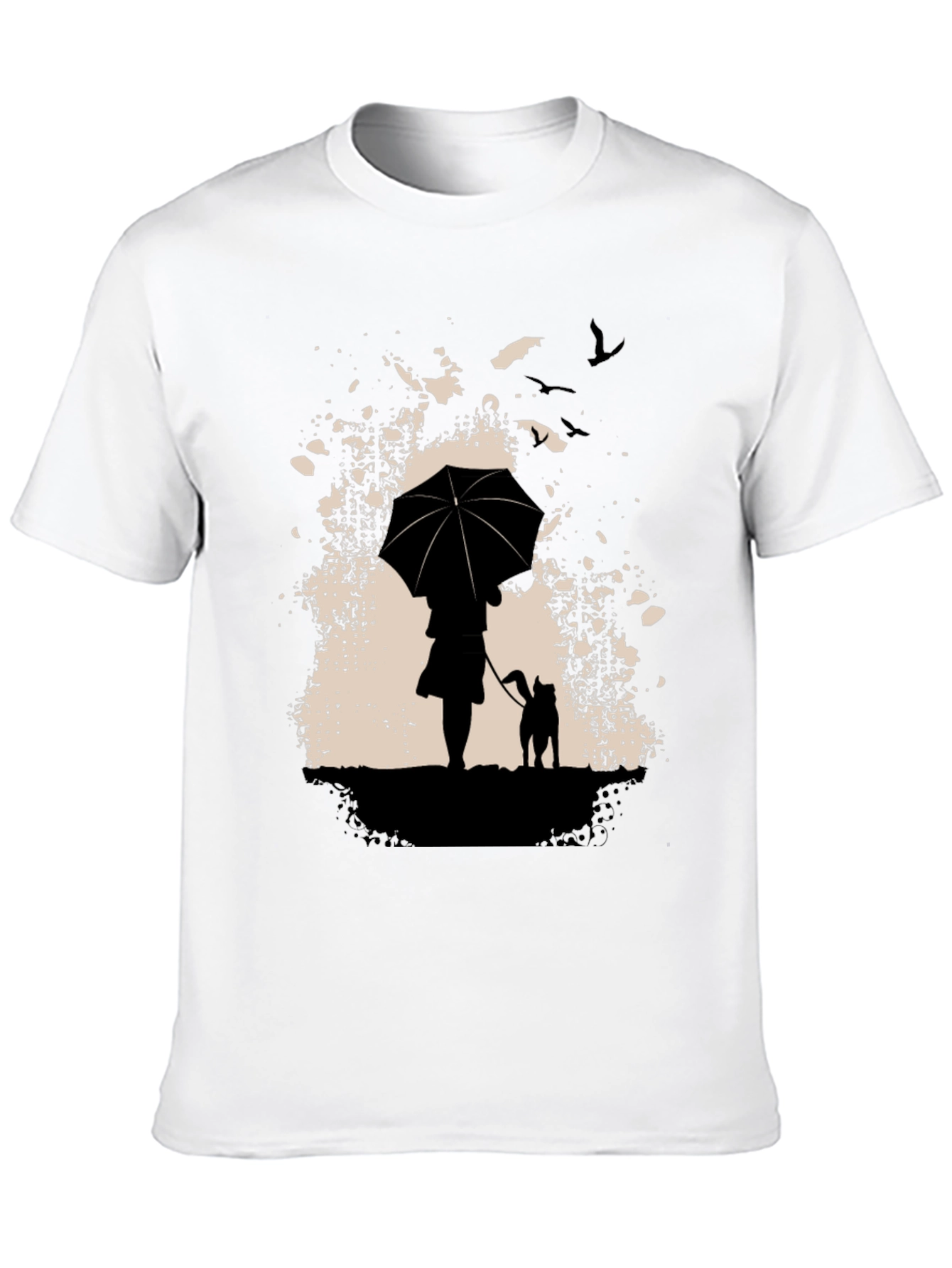Rainy Day Walk T-Shirt - Umbrella & Dog Silhouette
