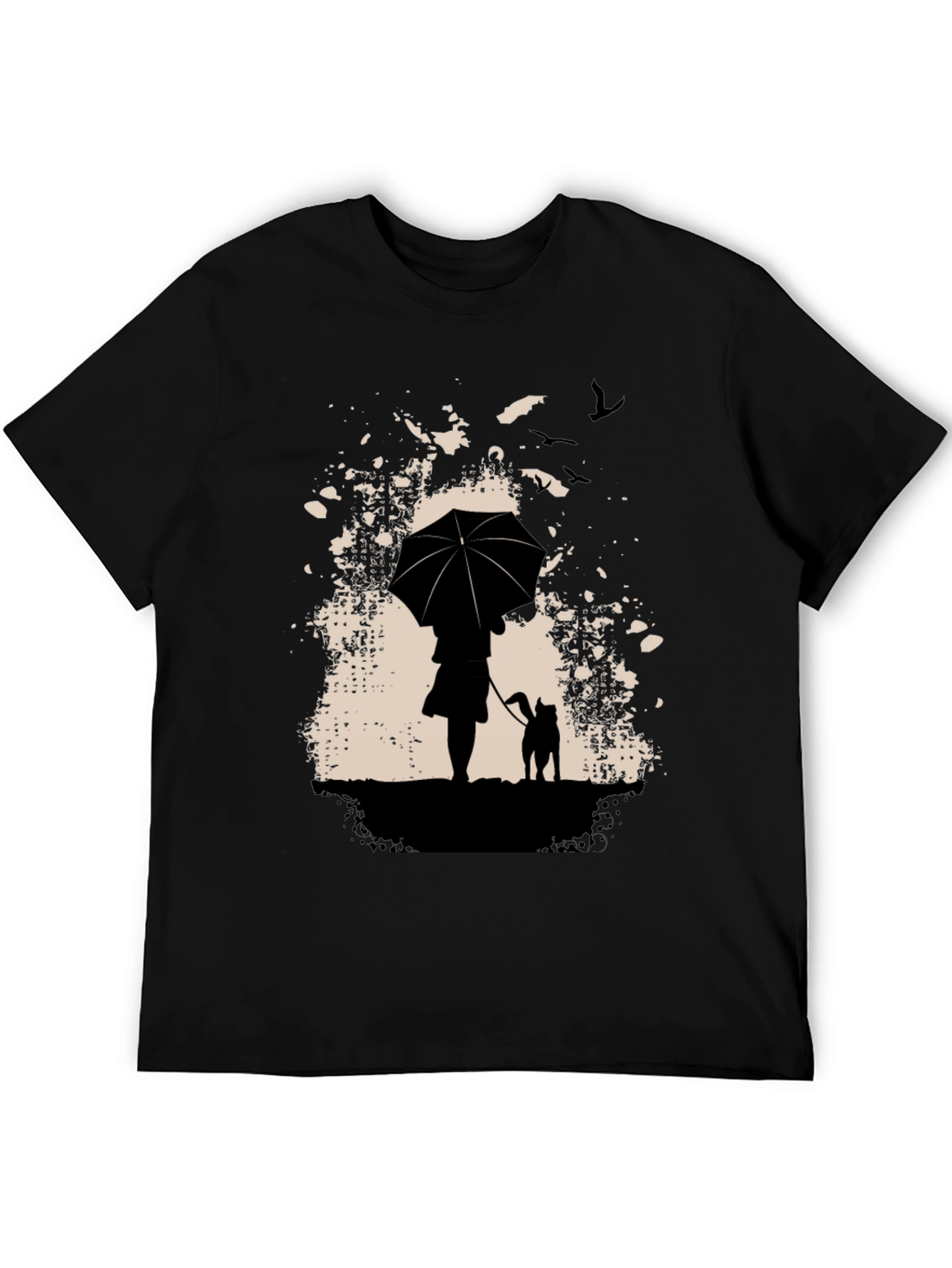 Rainy Day Walk T-Shirt - Umbrella & Dog Silhouette
