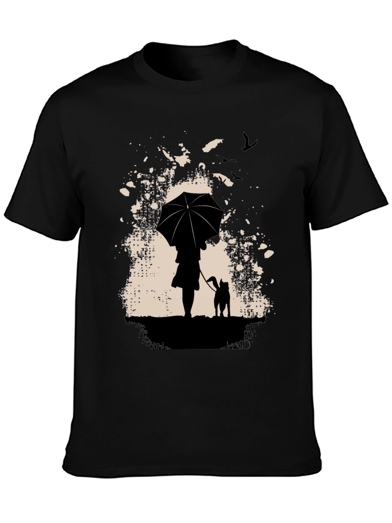 Rainy Day Walk T-Shirt - Umbrella & Dog Silhouette