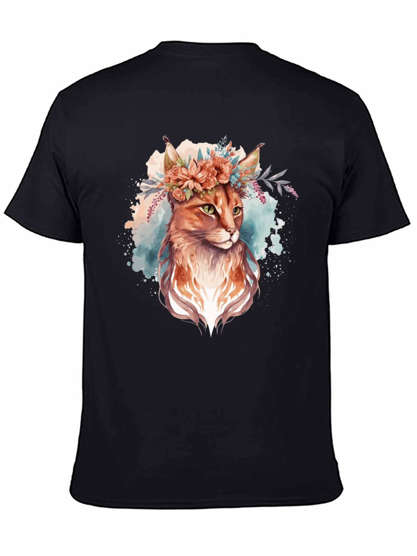 Floral Cat Graphic Black Tee