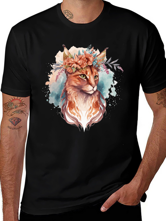Floral Cat Graphic Black Tee