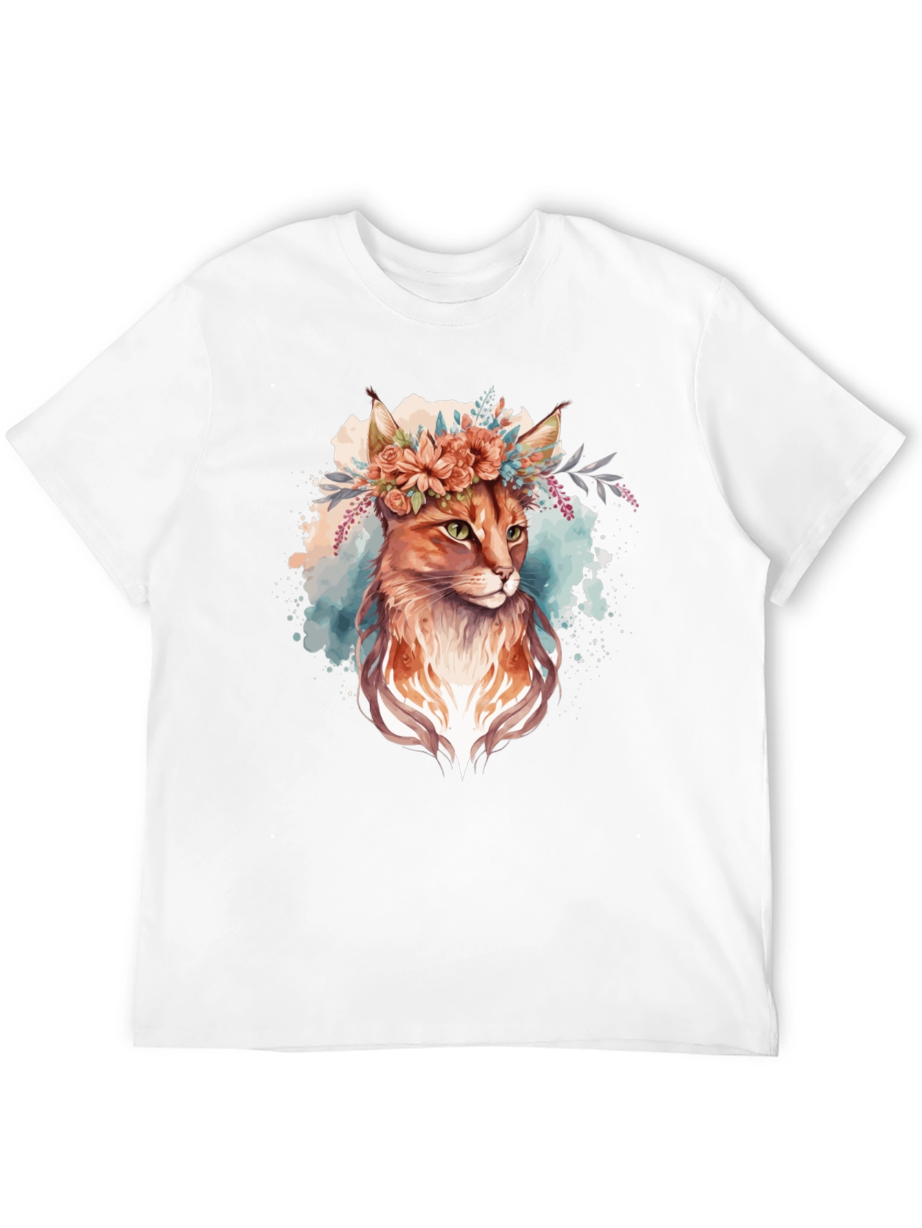 Floral Cat Graphic Black Tee