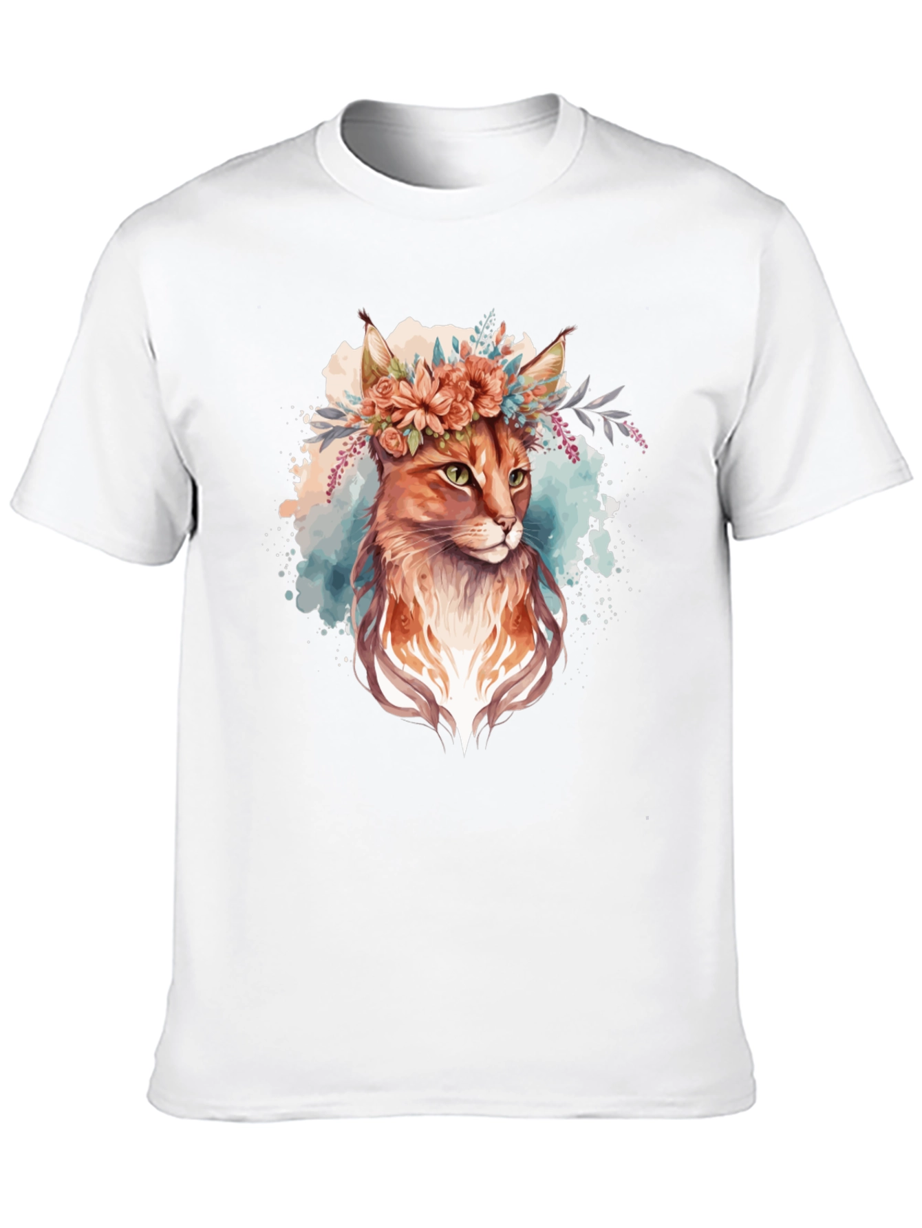Floral Cat Graphic Black Tee