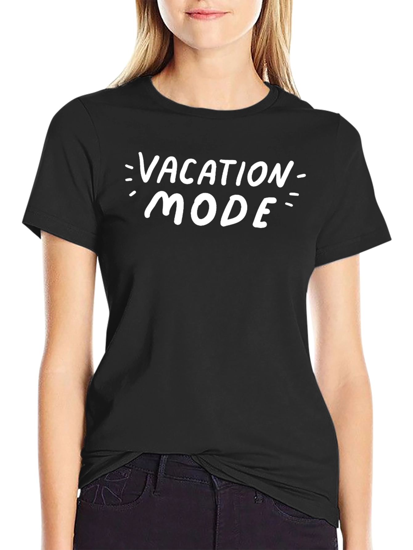 Vacation Mode T-Shirt - Black Crew Neck Tee