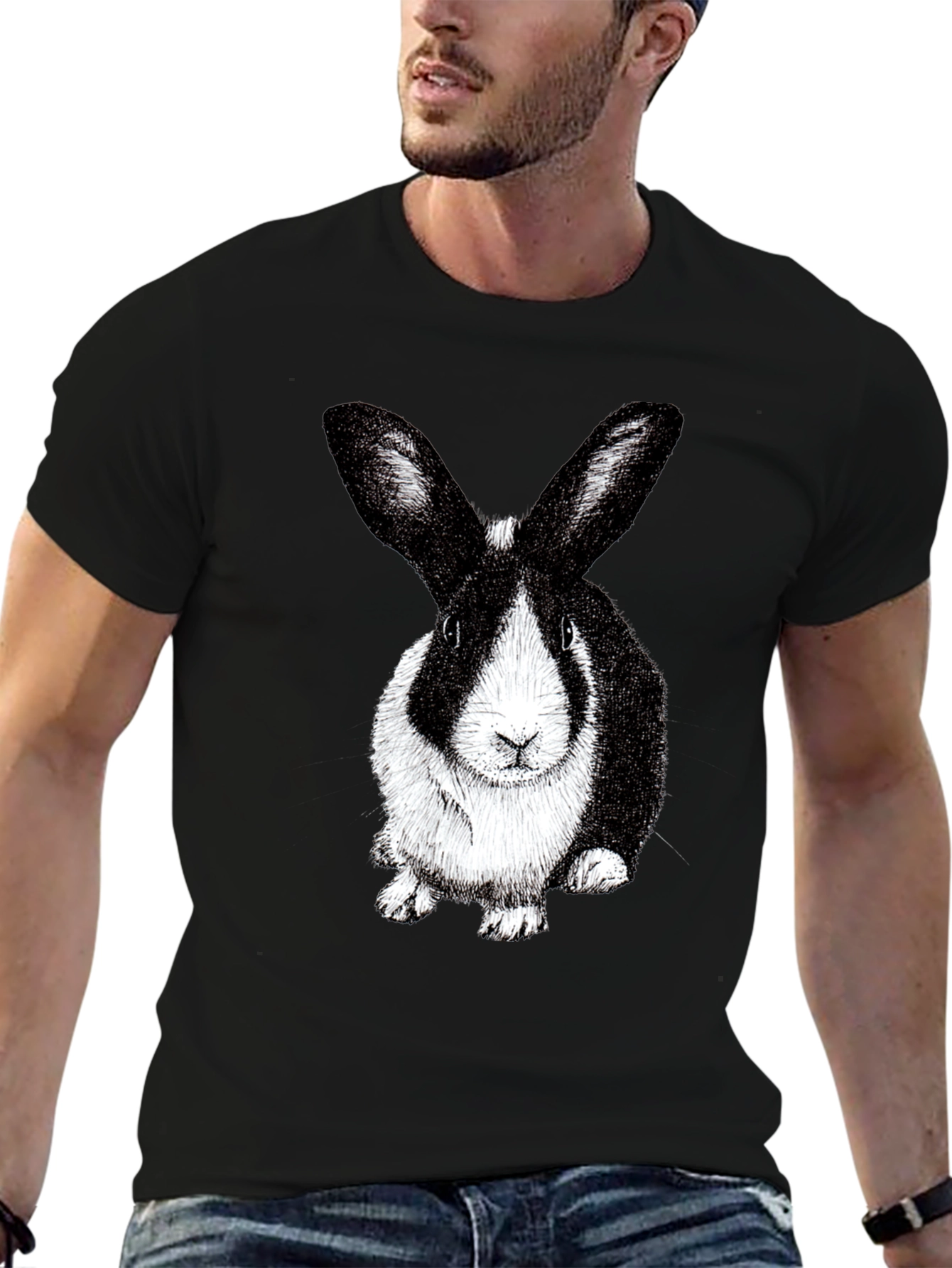 Rabbit Graphic Tee - Black Cotton Blend T-Shirt