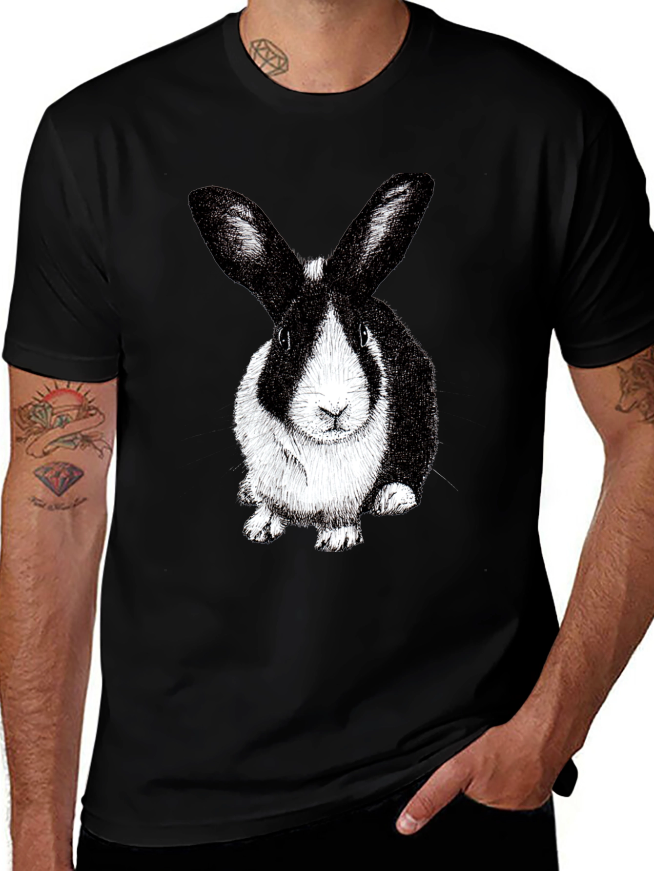 Rabbit Graphic Tee - Black Cotton Blend T-Shirt