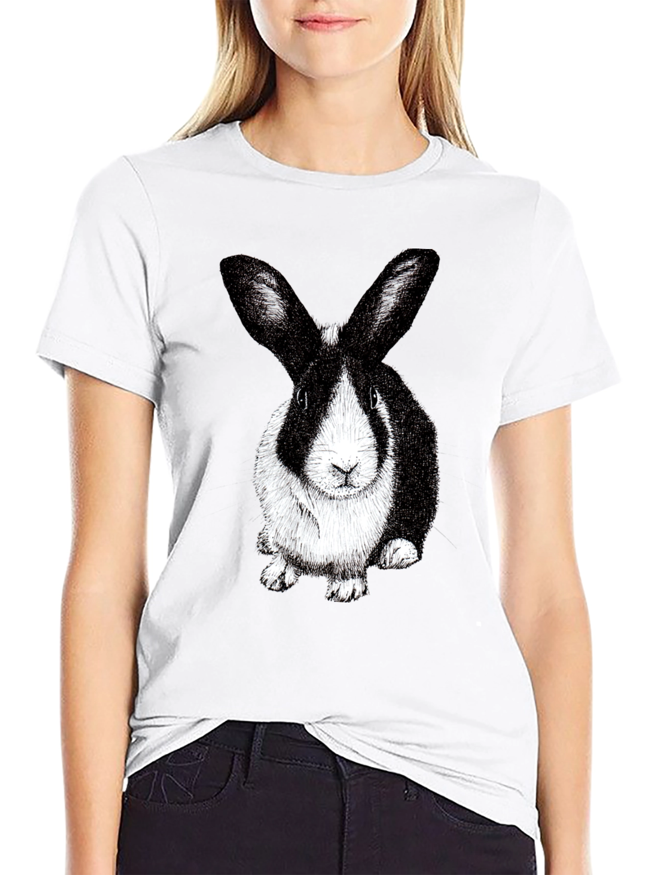 Rabbit Graphic Tee - Black Cotton Blend T-Shirt