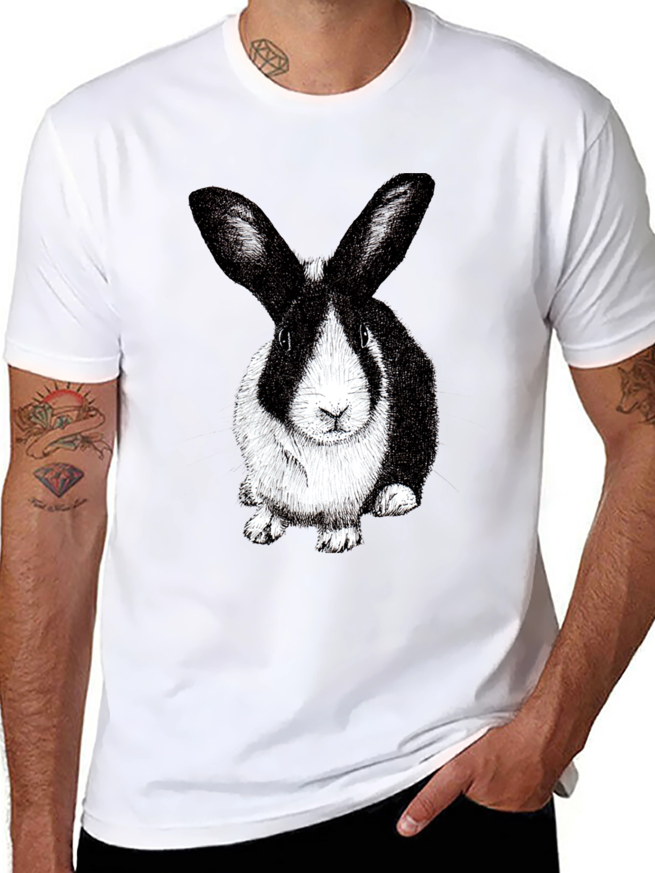 Rabbit Graphic Tee - Black Cotton Blend T-Shirt