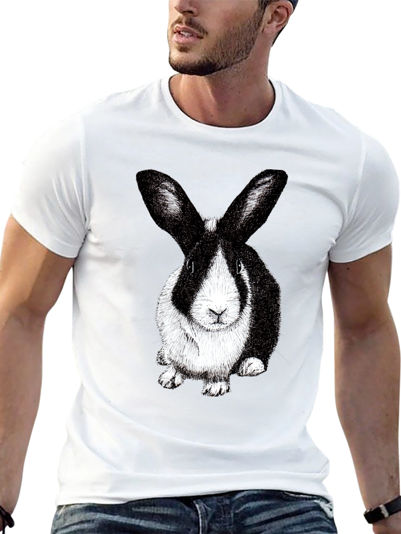 Rabbit Graphic Tee - Black Cotton Blend T-Shirt
