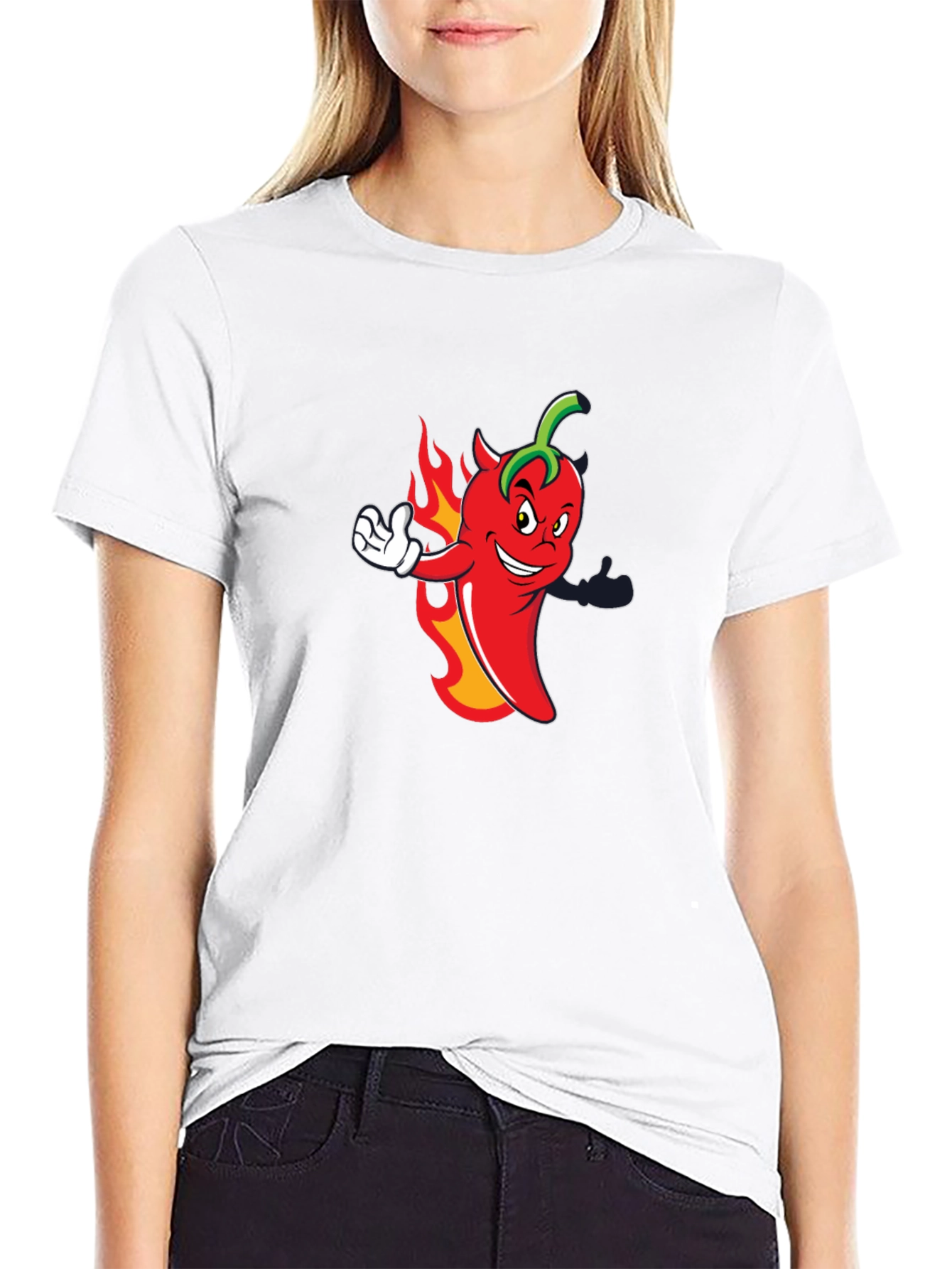 Spicy Chili Pepper Cartoon Graphic Black T-Shirt