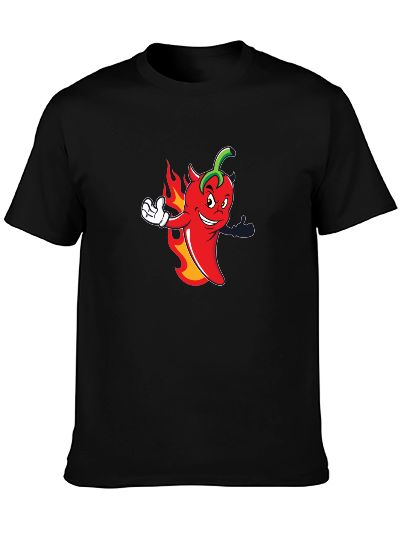 Spicy Chili Pepper Cartoon Graphic Black T-Shirt