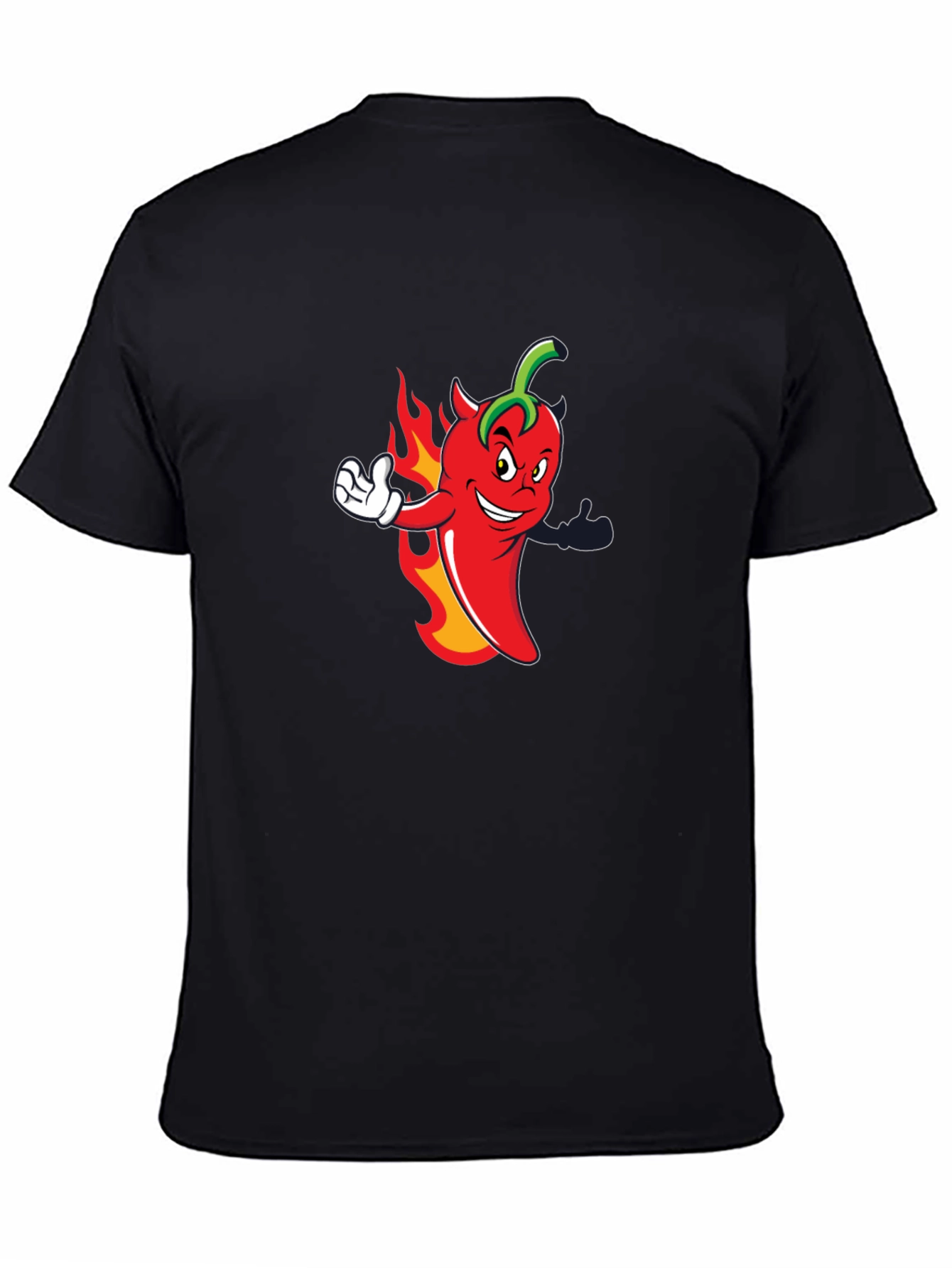 Spicy Chili Pepper Cartoon Graphic Black T-Shirt