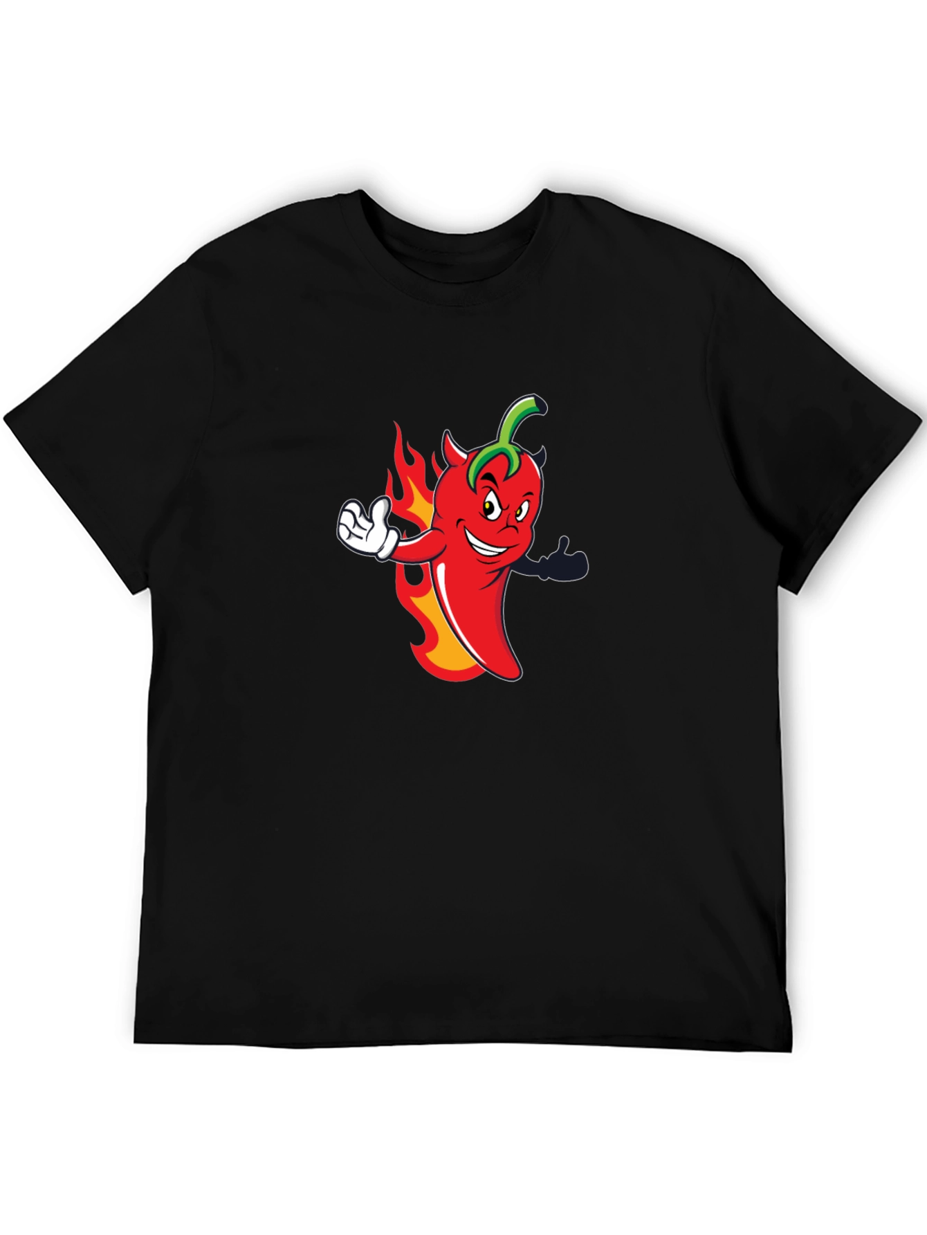 Spicy Chili Pepper Cartoon Graphic Black T-Shirt