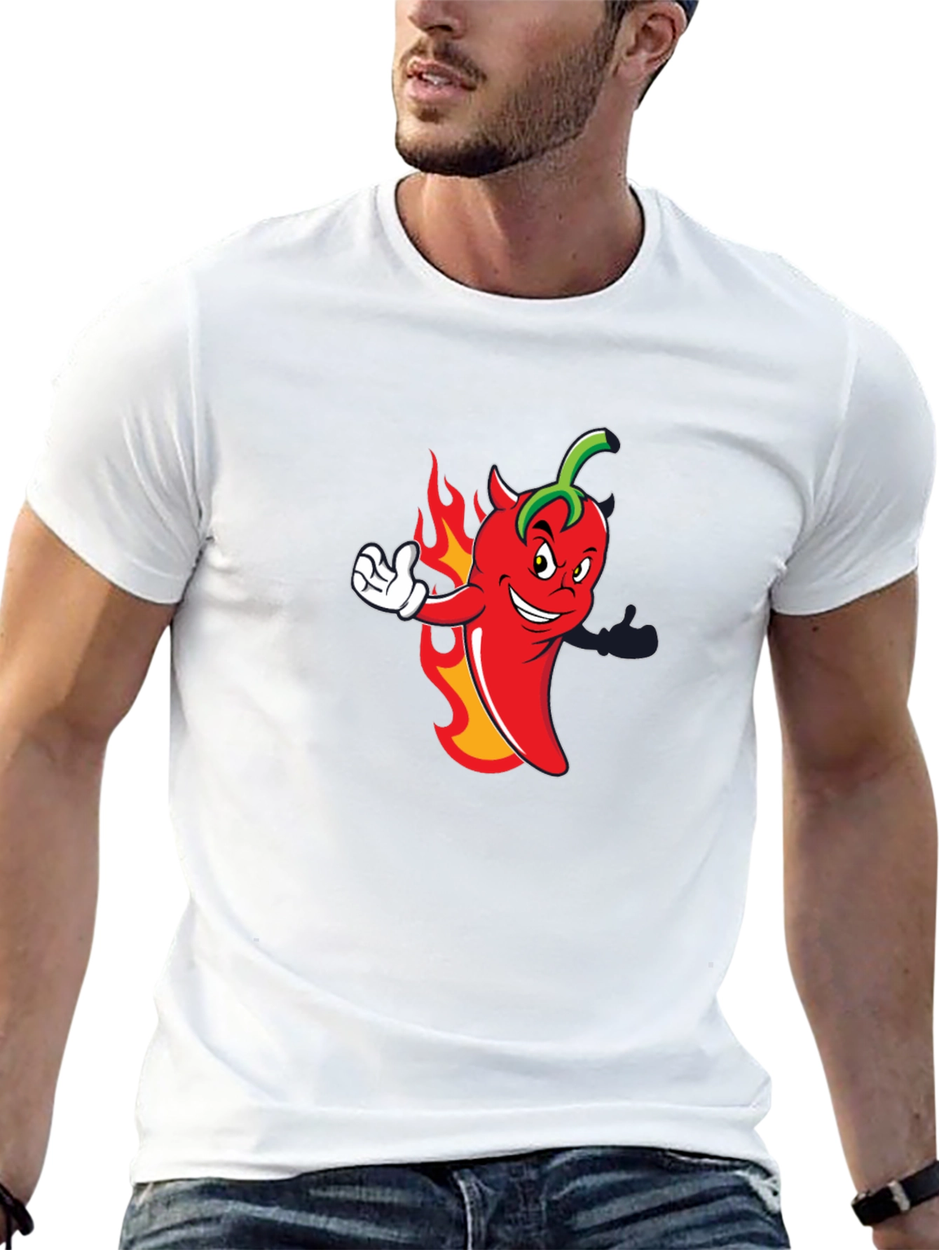 Spicy Chili Pepper Cartoon Graphic Black T-Shirt
