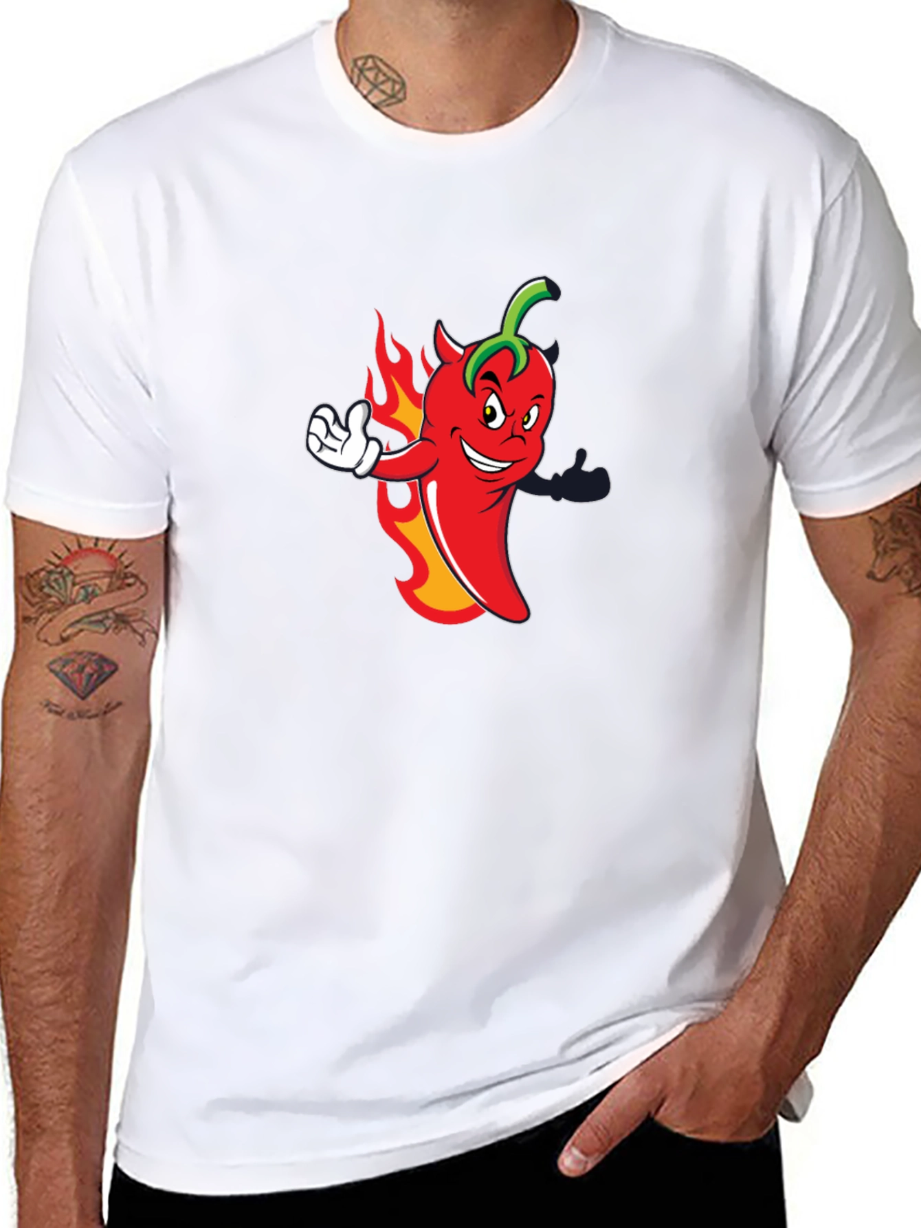 Spicy Chili Pepper Cartoon Graphic Black T-Shirt